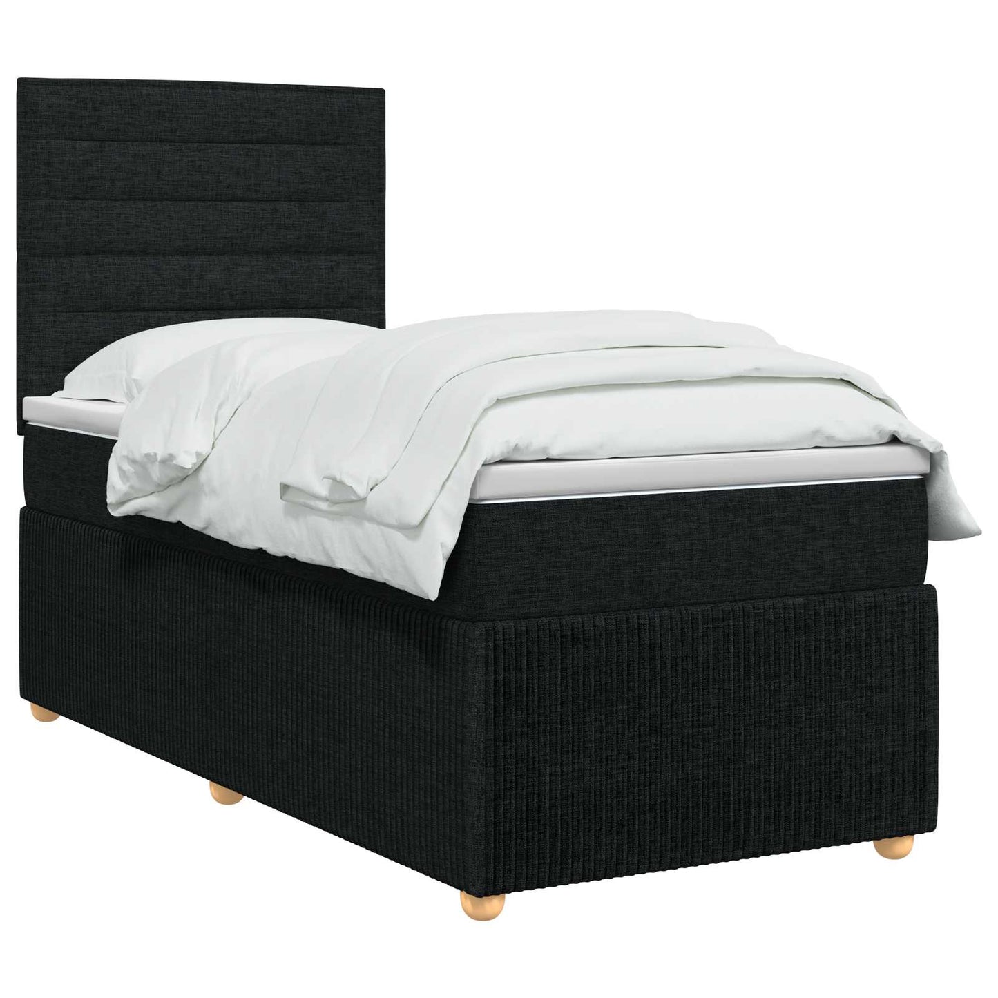 LED Boxspring Ágy Mattal fejtámlával Fekete 90 x 190 cm Szövet