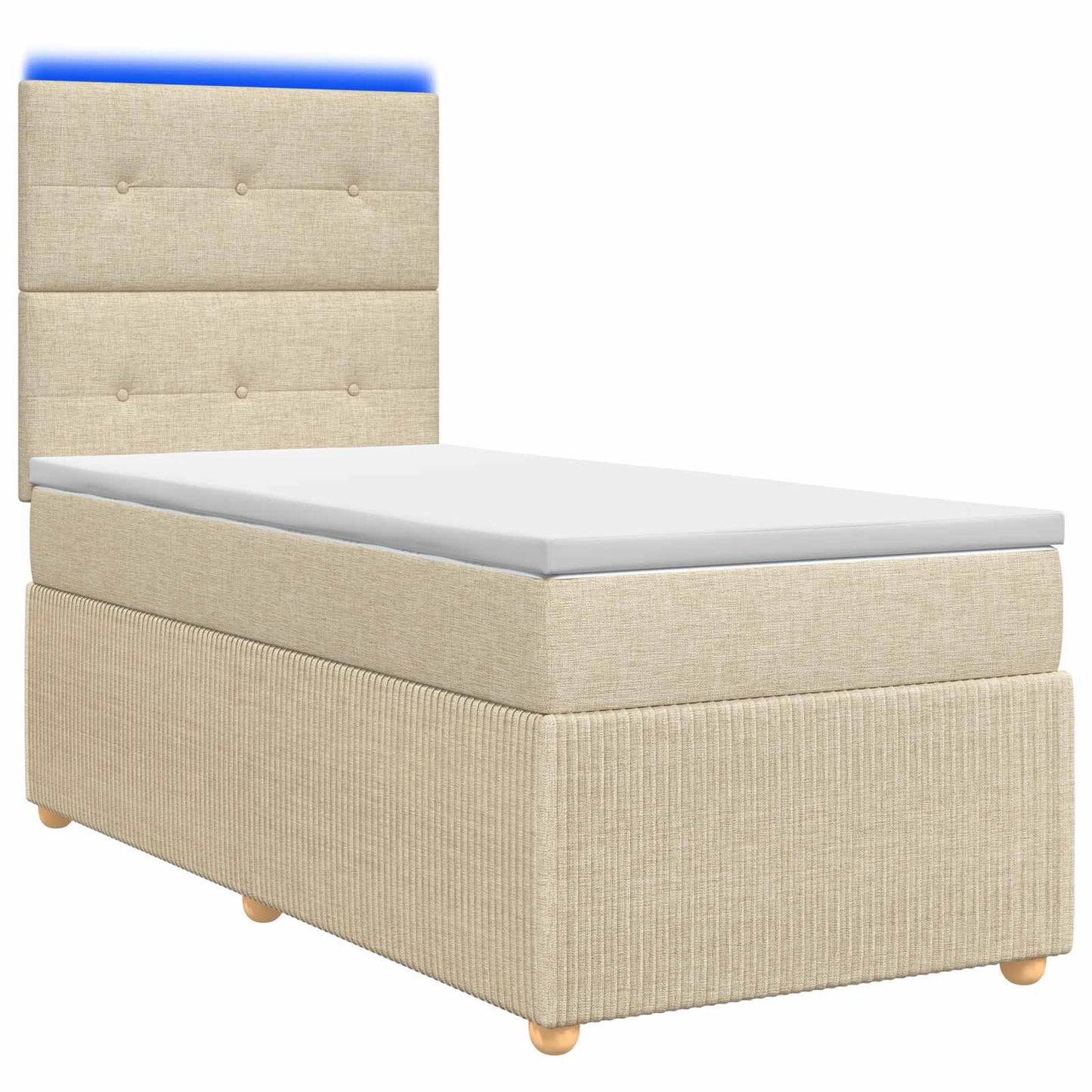 LED Boxspring Ágy Mattal Krémszínű 90 x 190 cm Szövet