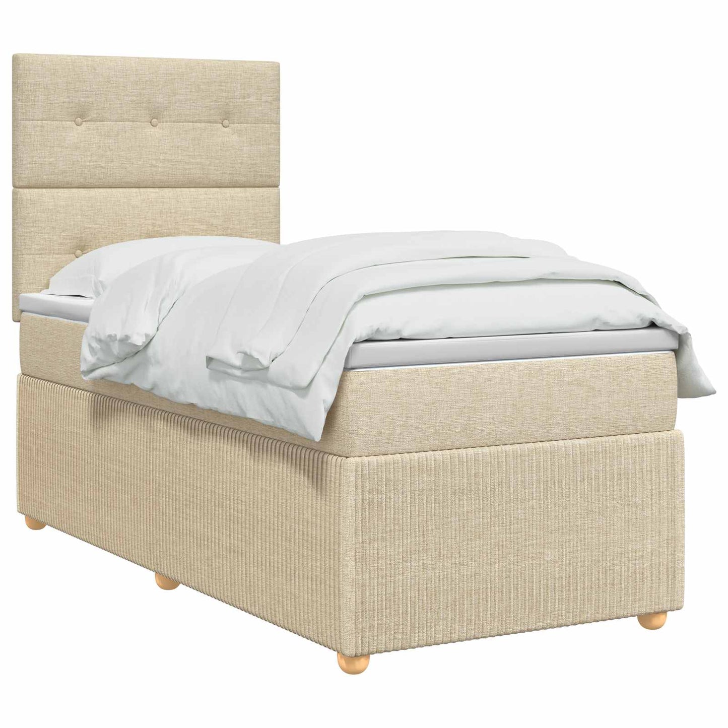 LED Boxspring Ágy Mattal Krémszínű 90 x 190 cm Szövet