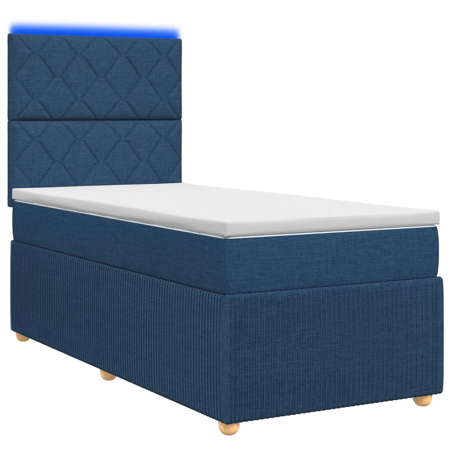 LED Boxspring Ágy Mattal fejtámlával Kék 100 x 200 cm Szövet