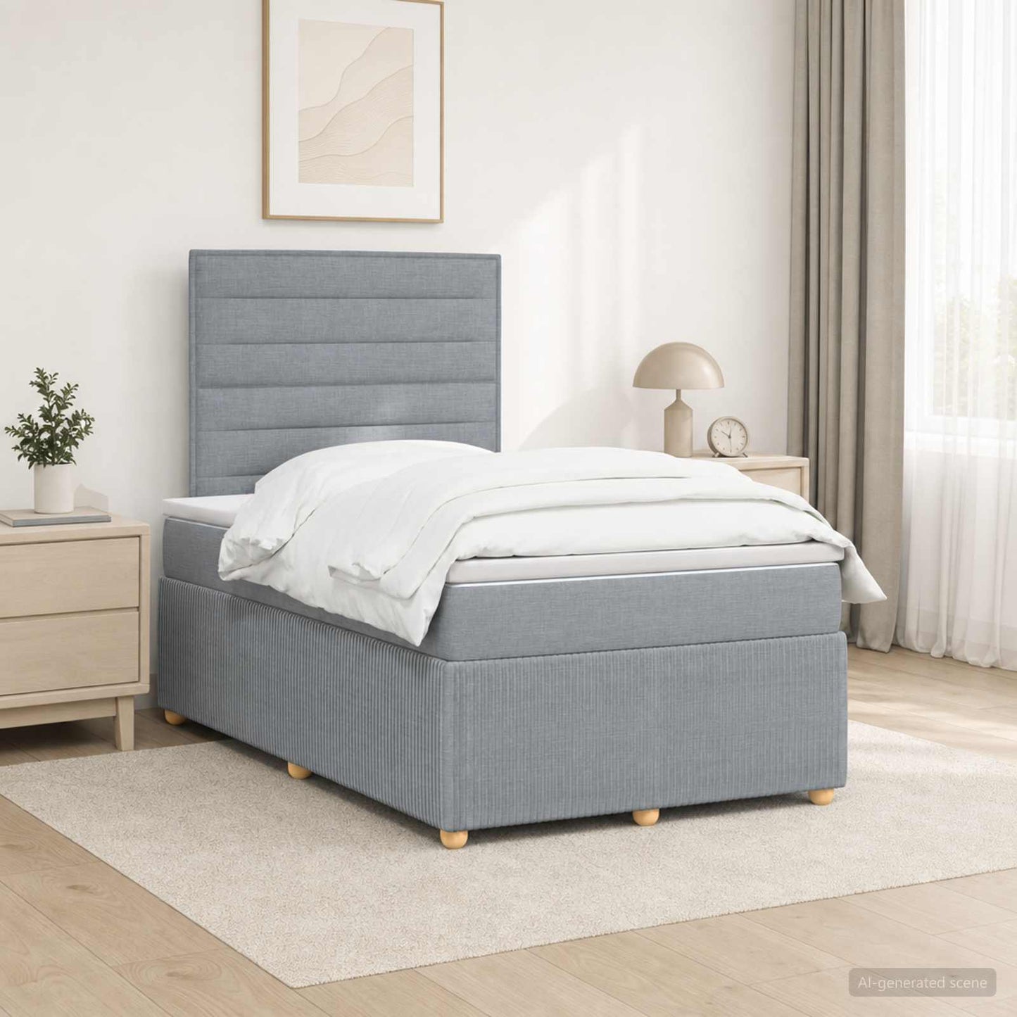 LED Boxspring Ágy Mattal Világosszürke 120 x 190 cm Szövet