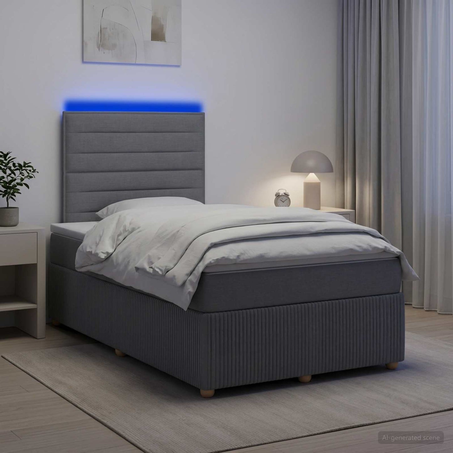 LED Boxspring Ágy Mattal Világosszürke 120 x 190 cm Szövet