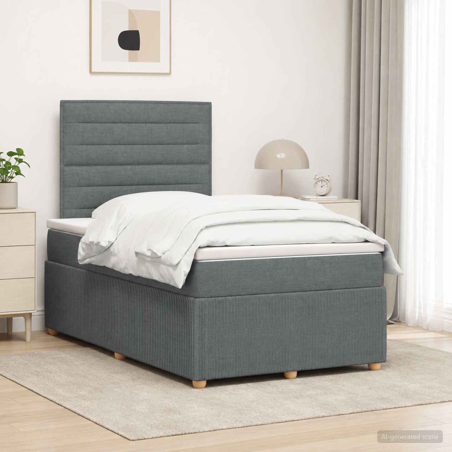 LED Boxspring Ágy Mattal Sötétszürke 120 x 190 cm Szövet