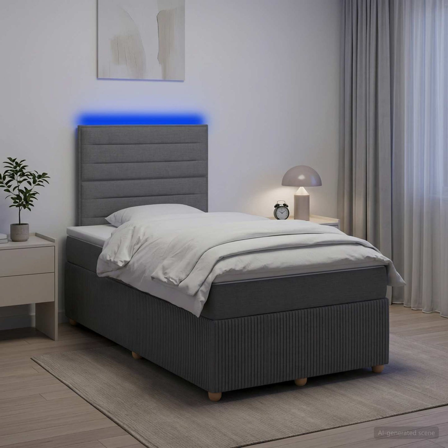 LED Boxspring Ágy Mattal Sötétszürke 120 x 190 cm Szövet