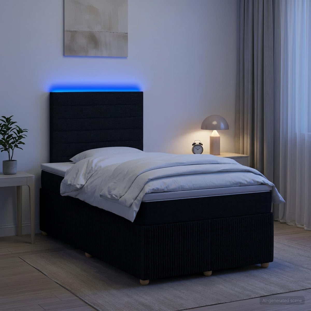 LED Boxspring Ágy Mattal fejtámlával Fekete 120 x 190 cm Szövet