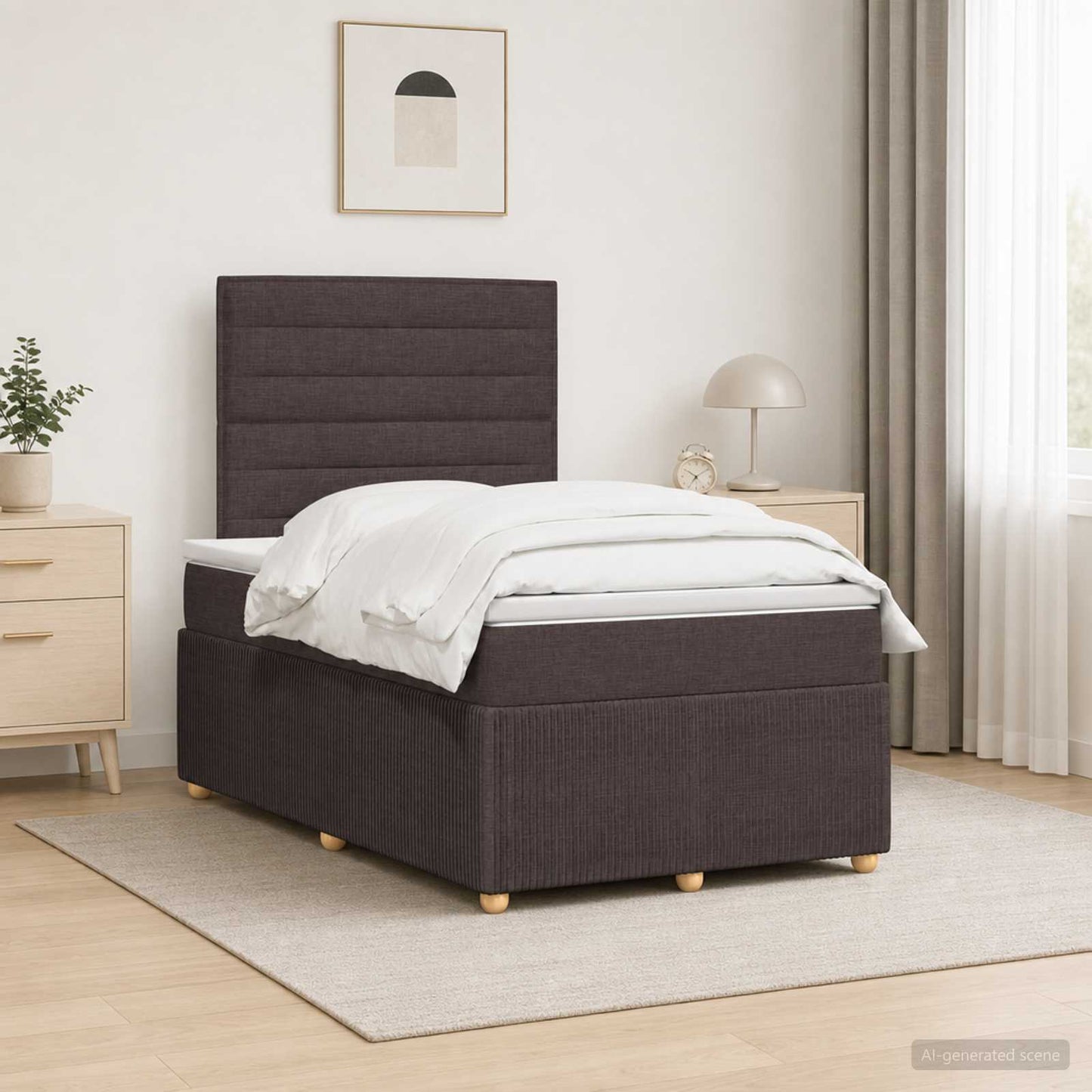 LED Boxspring Ágy Mattal Sötét Barna 120 x 190 cm Szövet