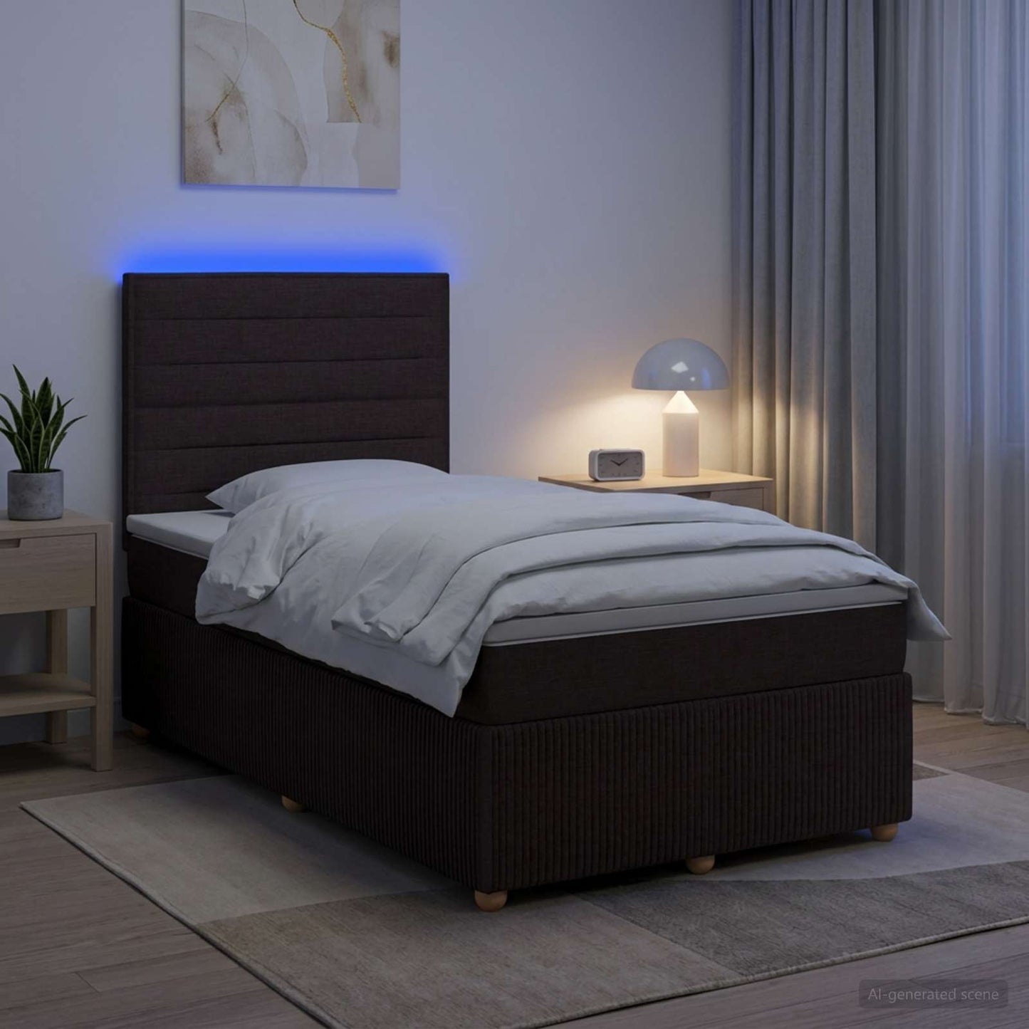 LED Boxspring Ágy Mattal Sötét Barna 120 x 190 cm Szövet