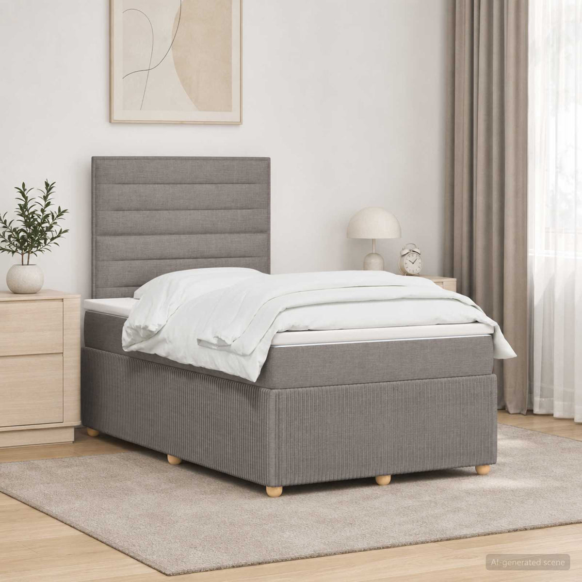 LED Boxspring Ágy Mattal Tópszínű 120 x 190 cm Szövet