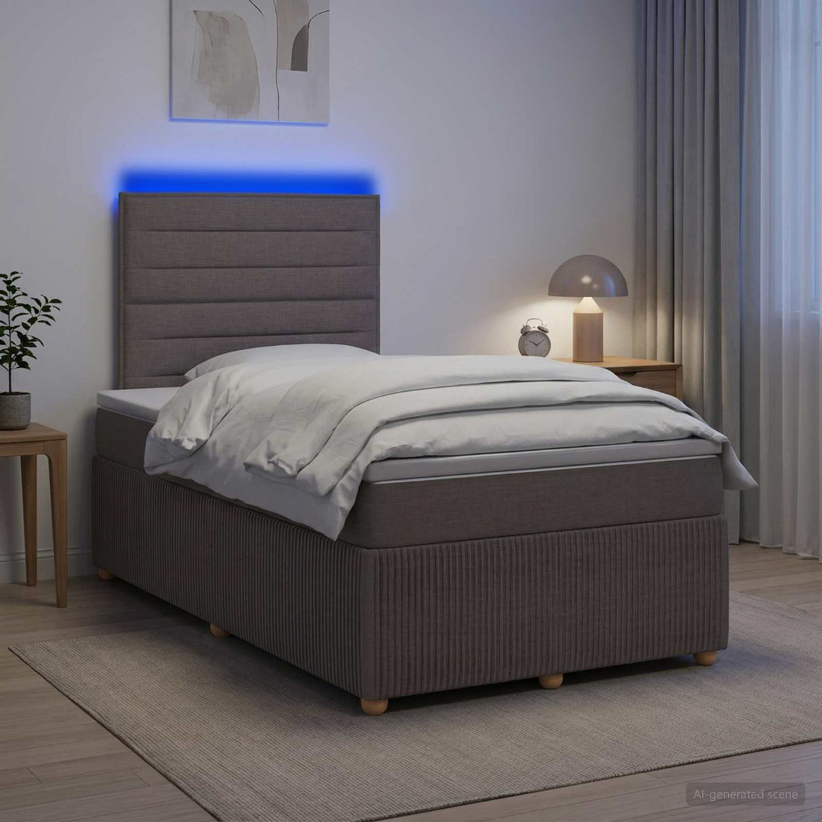LED Boxspring Ágy Mattal Tópszínű 120 x 190 cm Szövet