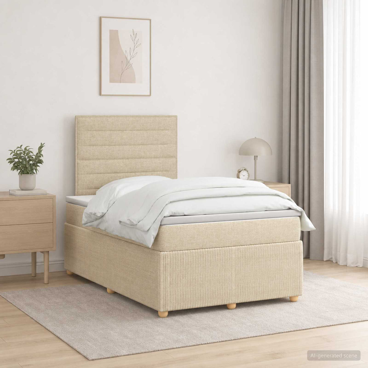 LED Boxspring Ágy Mattal Krémszínű 120 x 190 cm Szövet