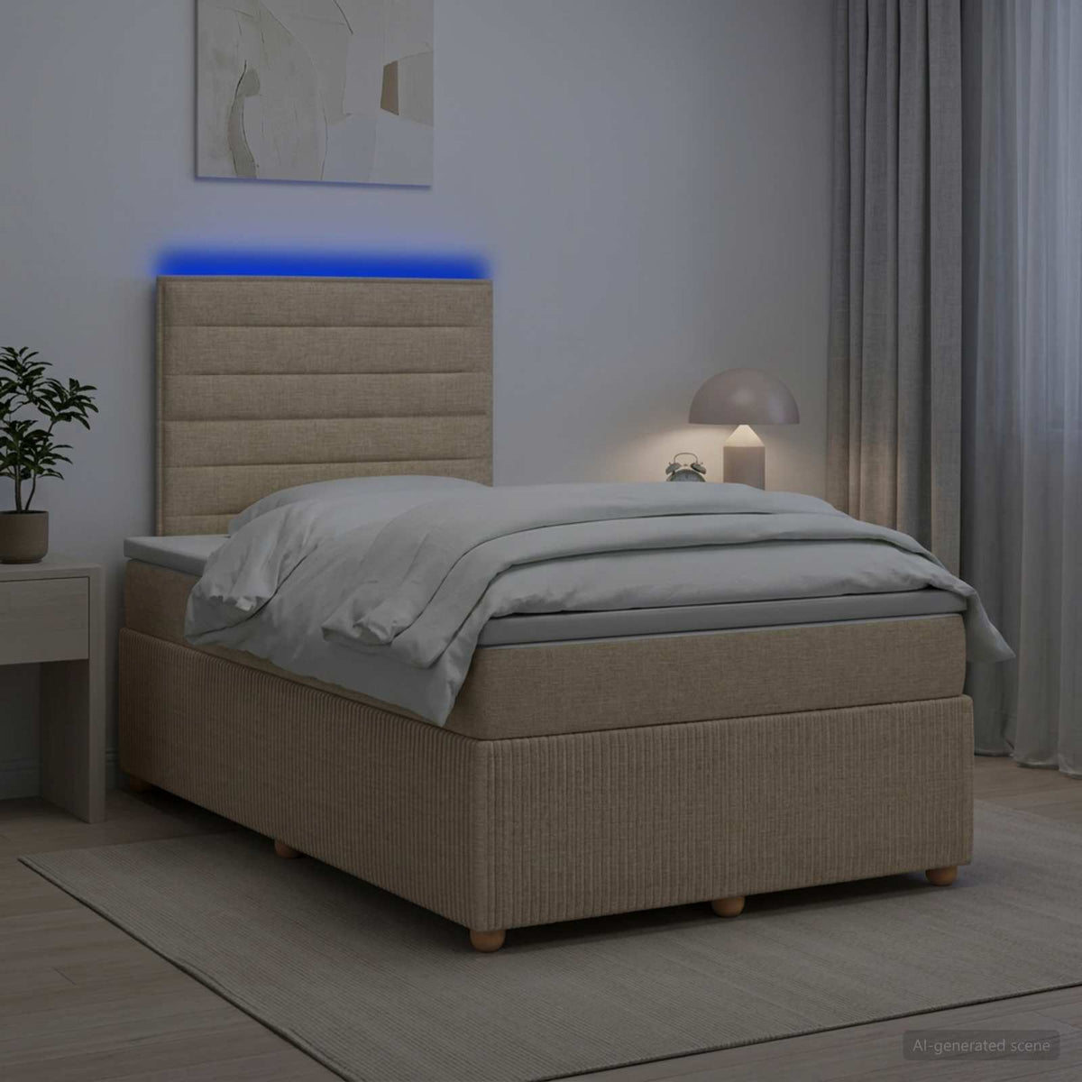 LED Boxspring Ágy Mattal Krémszínű 120 x 190 cm Szövet