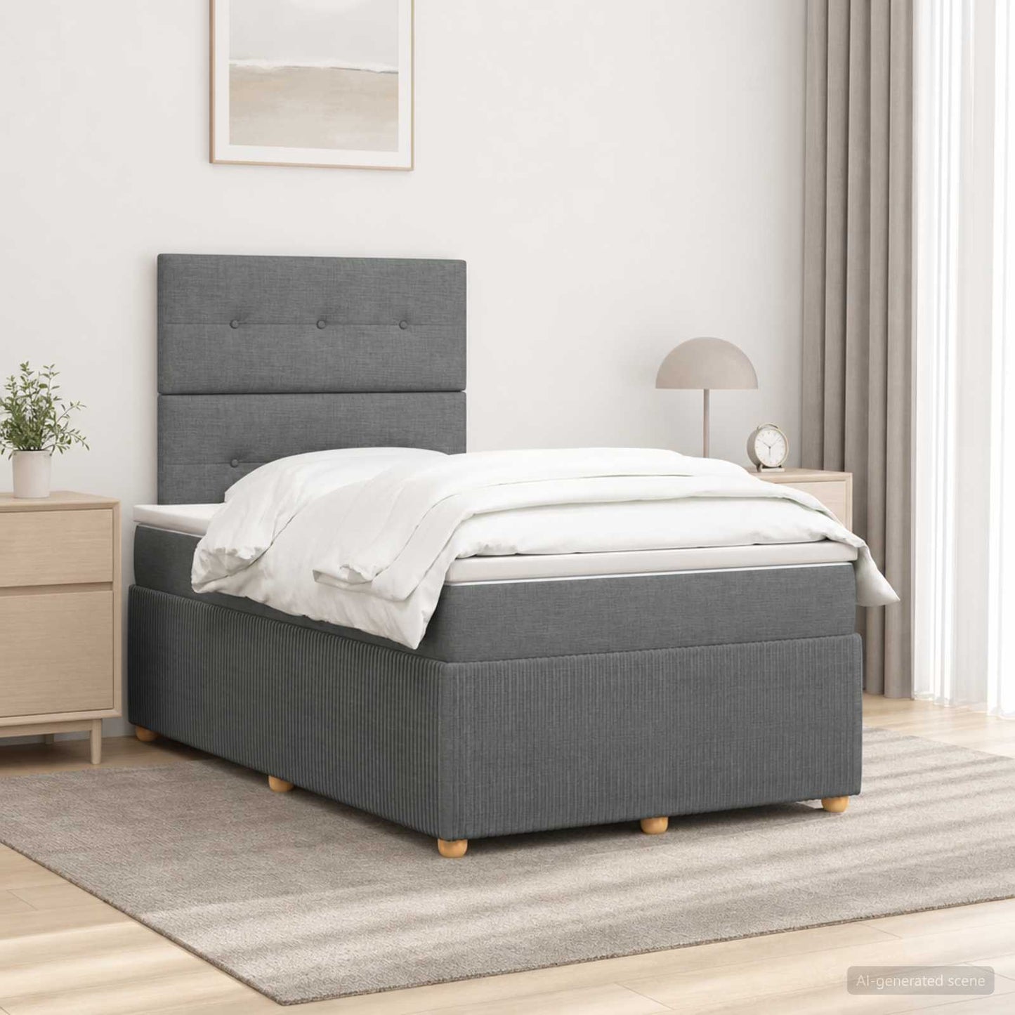 LED Boxspring Ágy Mattal Sötétszürke 120 x 200 cm Szövet