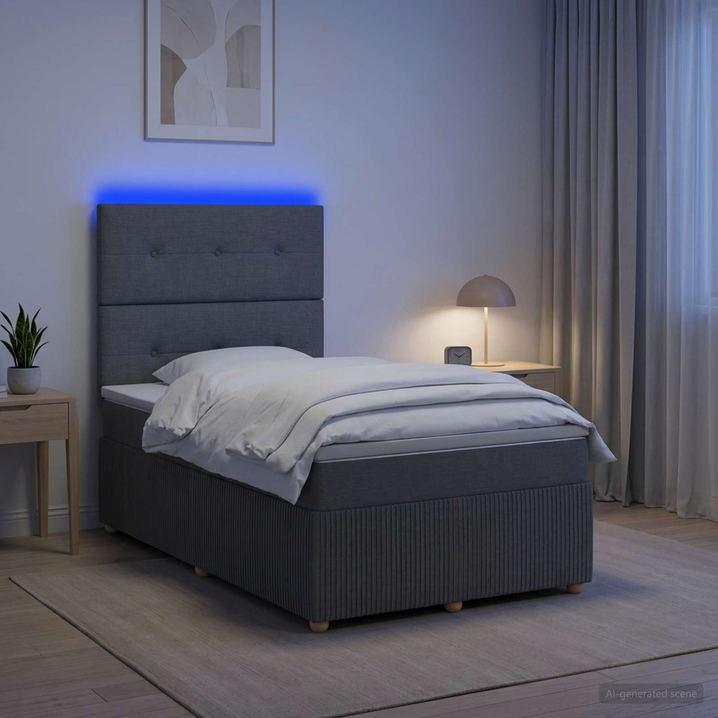 LED Boxspring Ágy Mattal Sötétszürke 120 x 200 cm Szövet