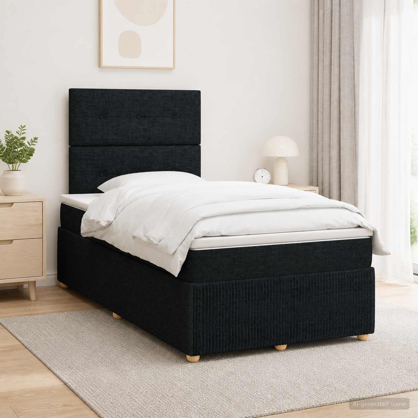 LED Boxspring Ágy Mattal fejtámlával Fekete 120 x 190 cm Szövet