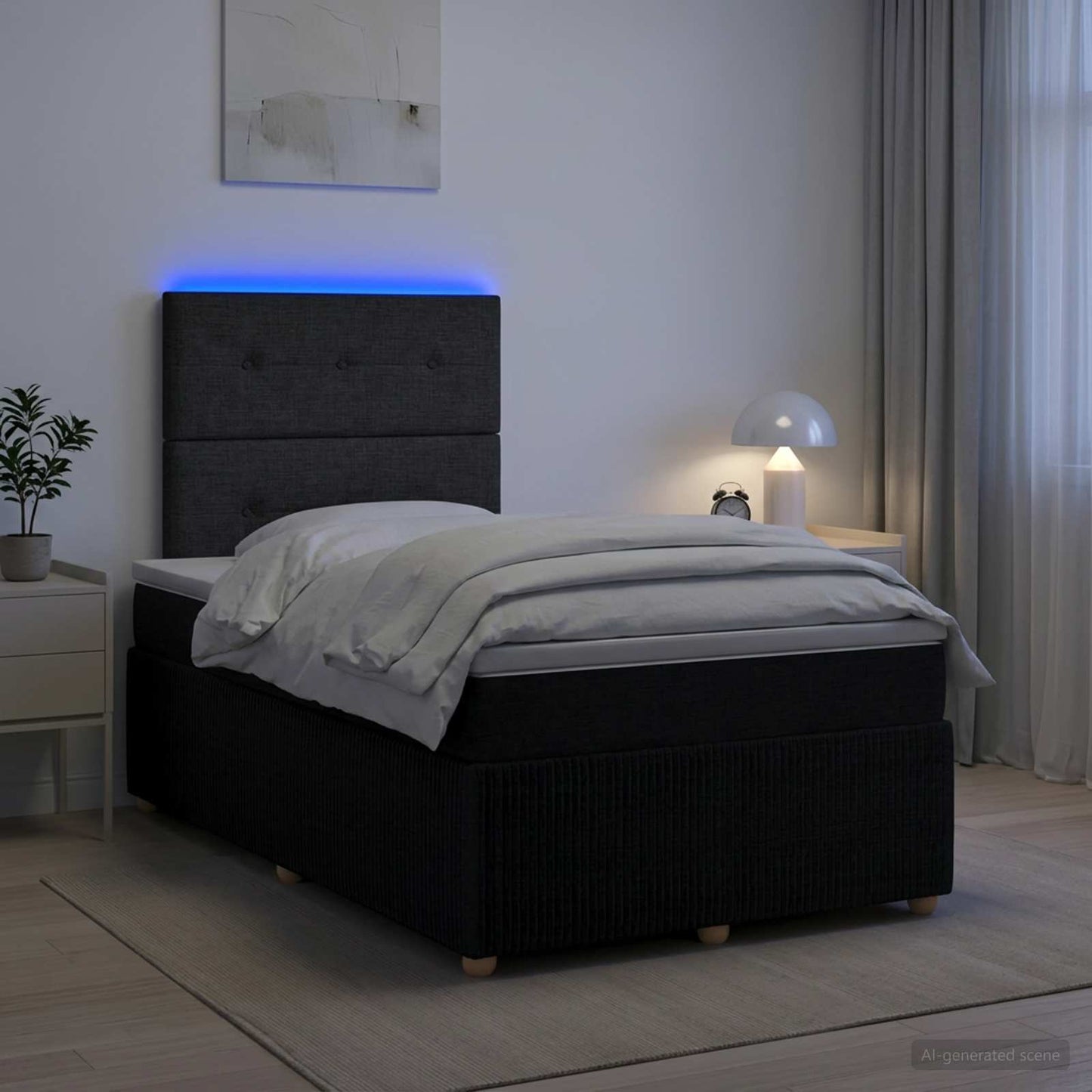 LED Boxspring Ágy Mattal fejtámlával Fekete 120 x 190 cm Szövet