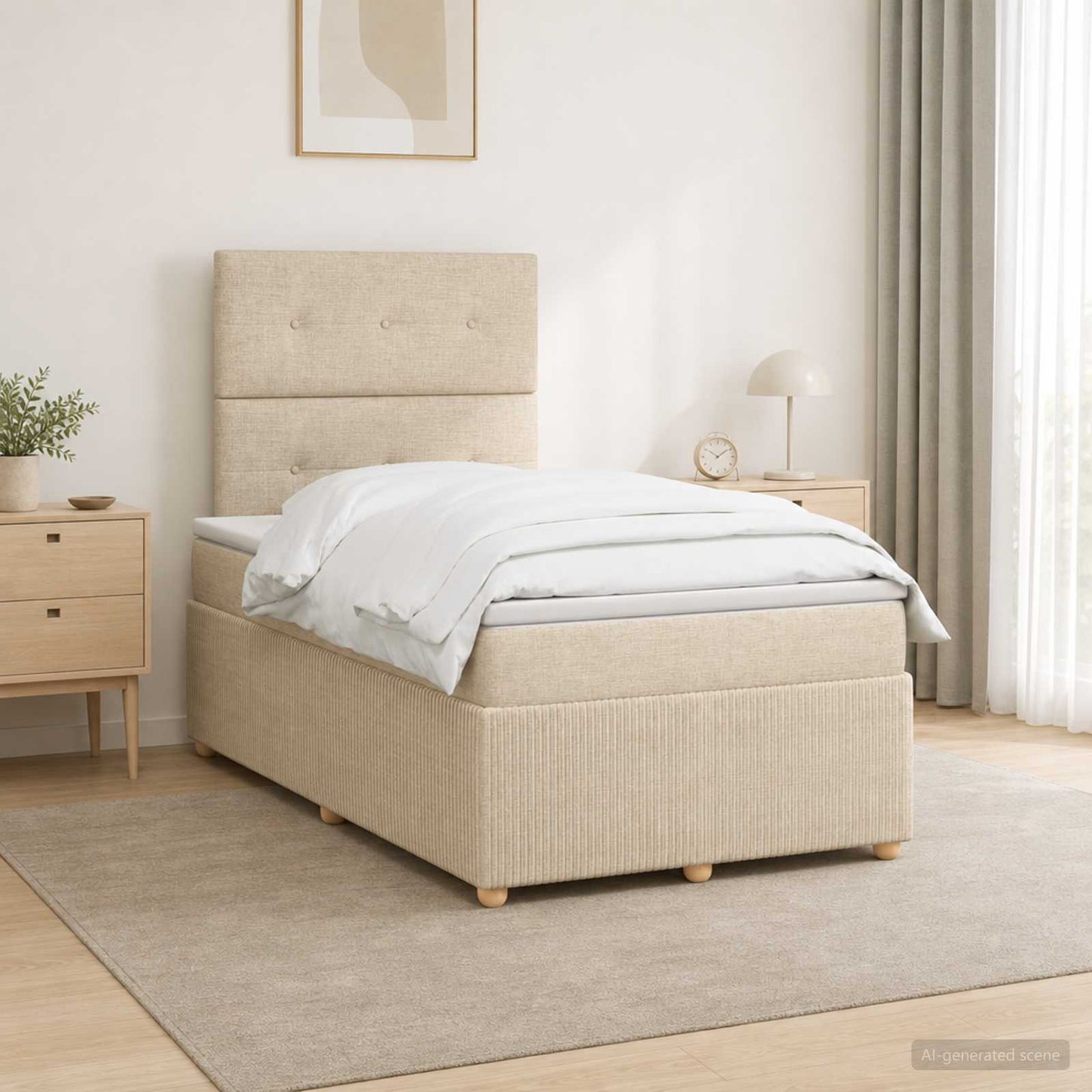 LED Boxspring Ágy Mattal Krémszínű 120 x 190 cm Szövet