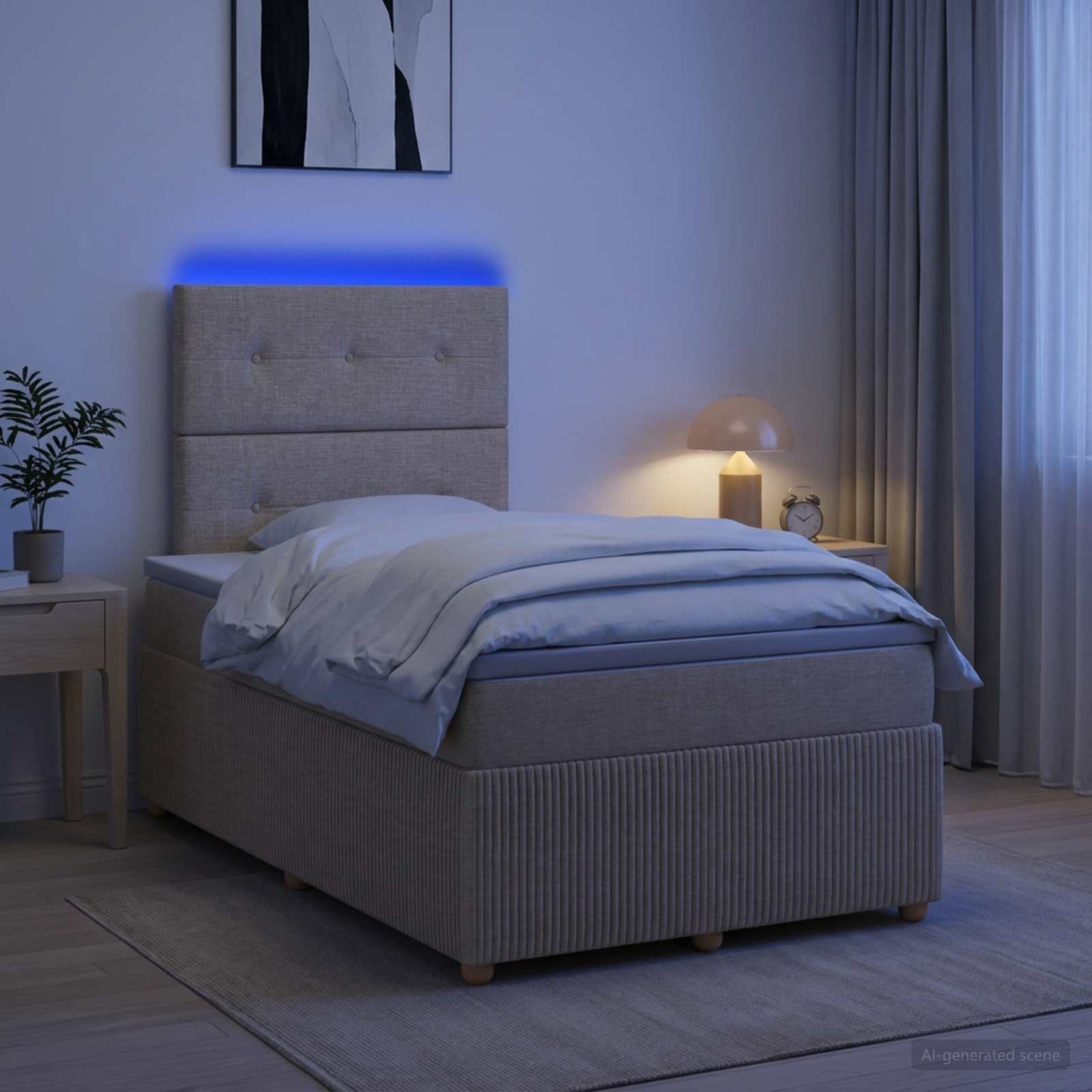 LED Boxspring Ágy Mattal Krémszínű 120 x 190 cm Szövet