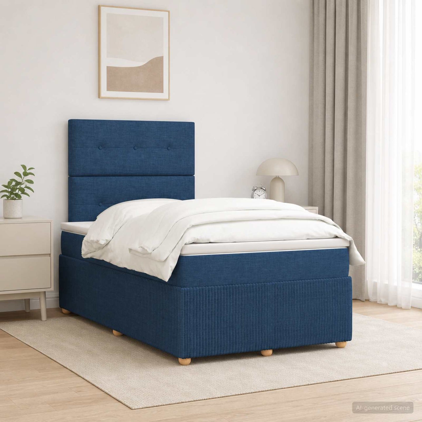 LED Boxspring Ágy Mattal fejtámlával Kék 120 x 190 cm Szövet