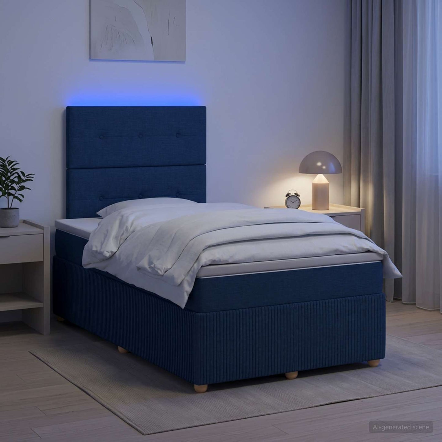 LED Boxspring Ágy Mattal fejtámlával Kék 120 x 190 cm Szövet