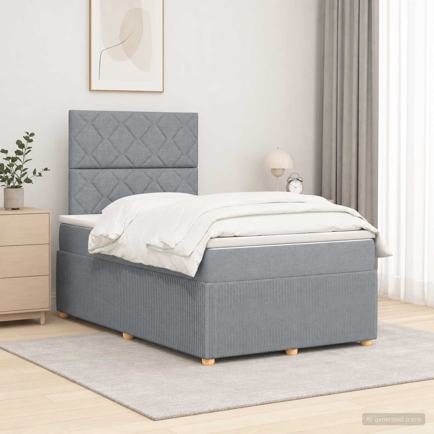 LED Boxspring Ágy Mattal Világosszürke 120 x 190 cm Szövet