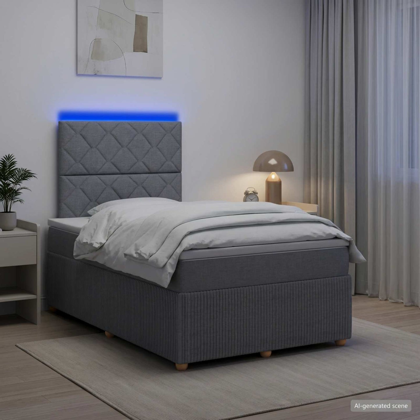 LED Boxspring Ágy Mattal Világosszürke 120 x 190 cm Szövet