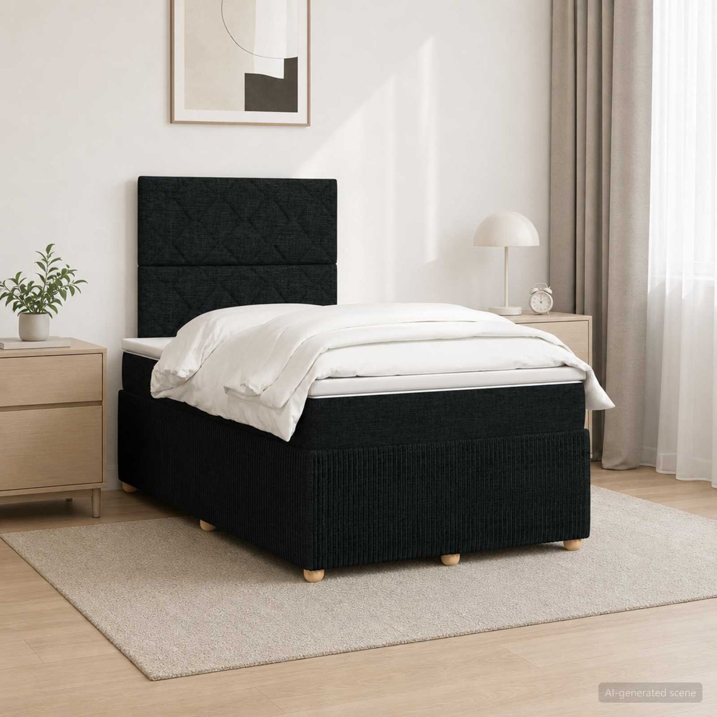 LED Boxspring Ágy Mattal fejtámlával Fekete 120 x 190 cm Szövet