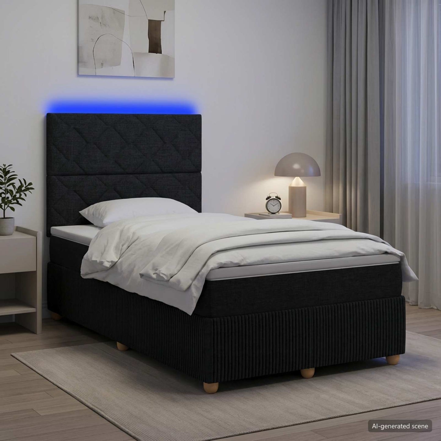 LED Boxspring Ágy Mattal fejtámlával Fekete 120 x 190 cm Szövet