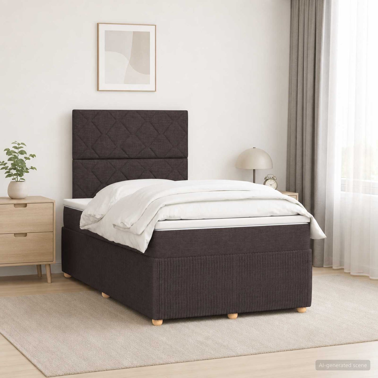 LED Boxspring Ágy Mattal Sötét Barna 120 x 190 cm Szövet