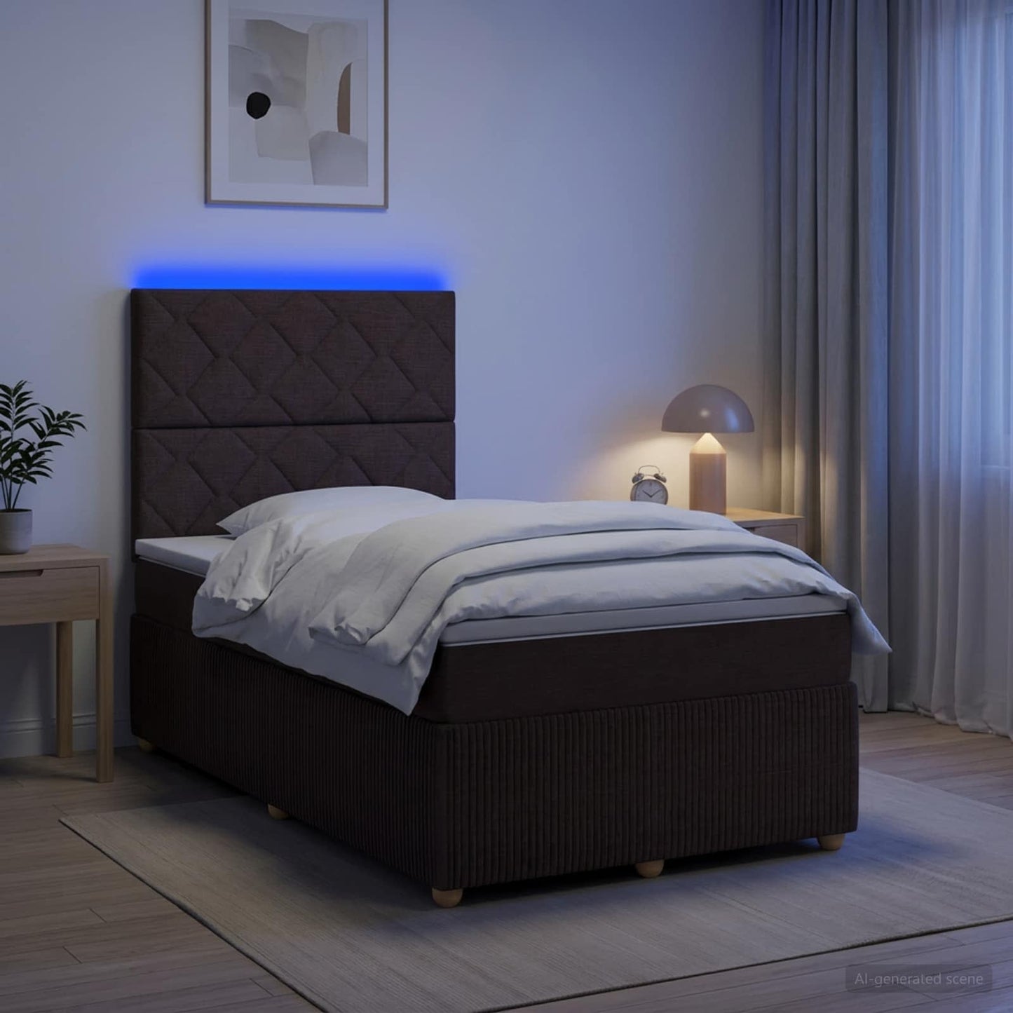LED Boxspring Ágy Mattal Sötét Barna 120 x 190 cm Szövet