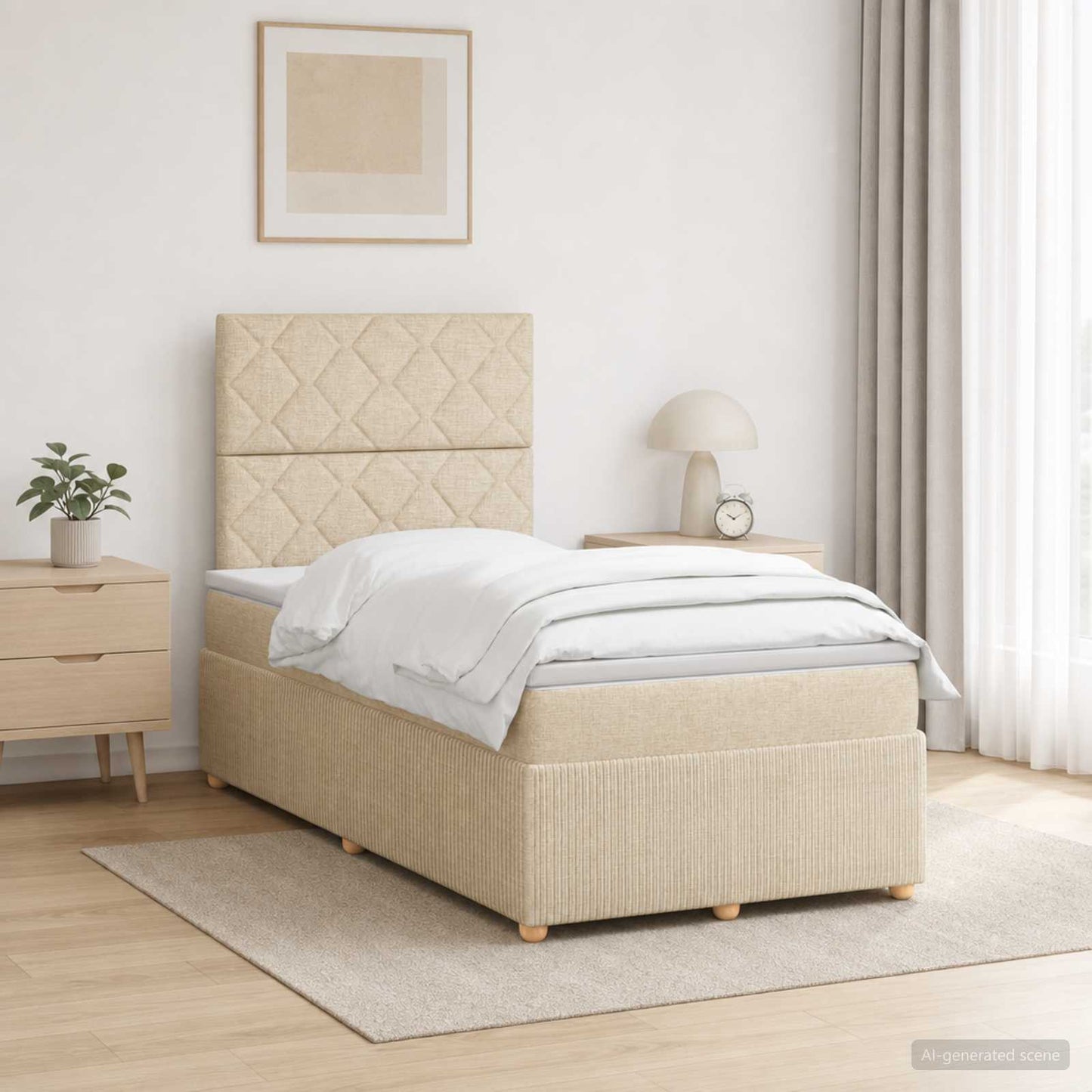 LED Boxspring Ágy Mattal Krémszínű 120 x 190 cm Szövet