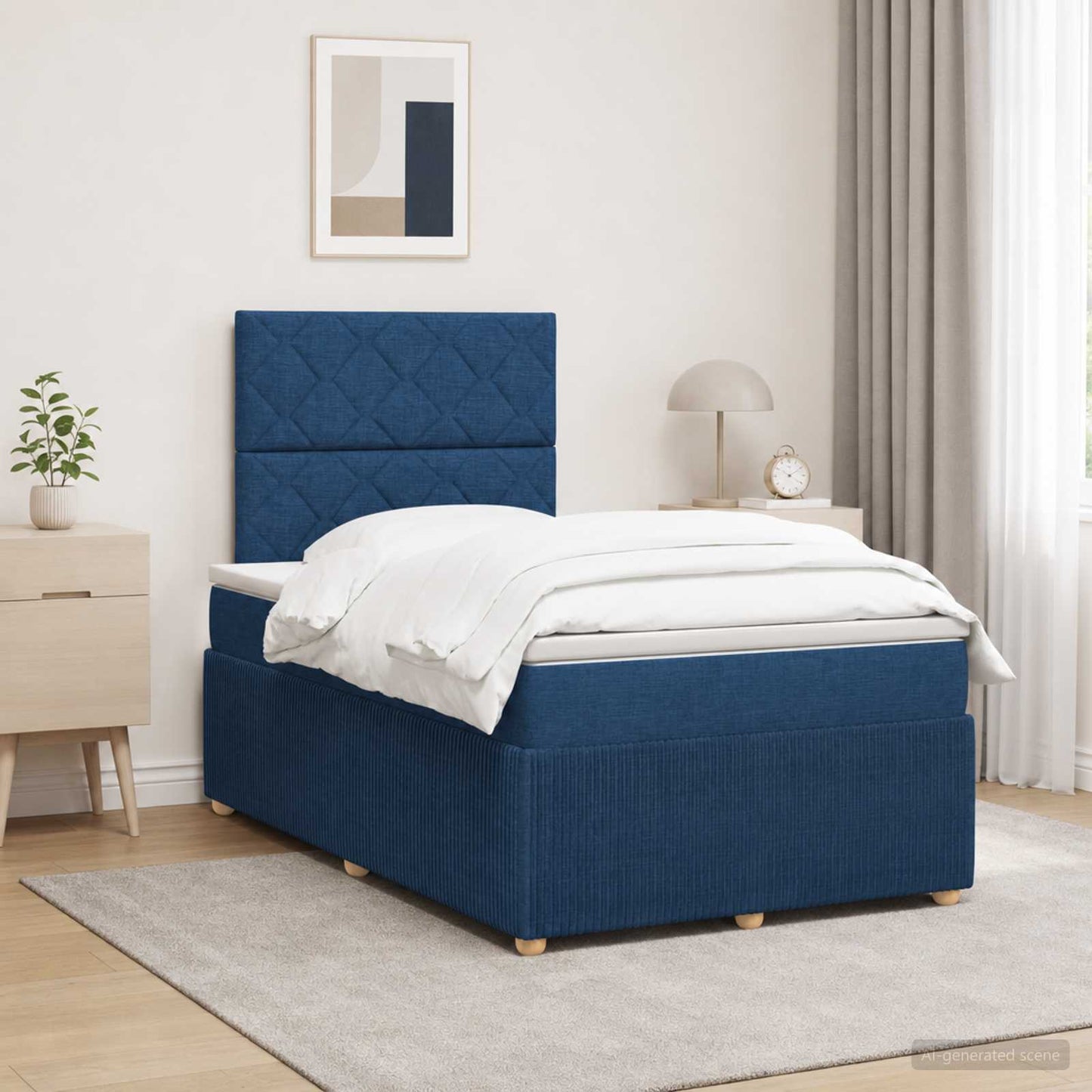 LED Boxspring Ágy Mattal fejtámlával Kék 120 x 190 cm Szövet