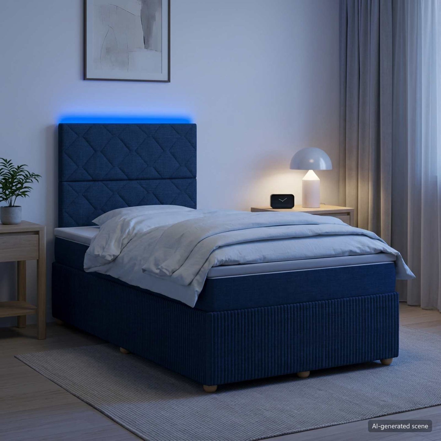 LED Boxspring Ágy Mattal fejtámlával Kék 120 x 190 cm Szövet