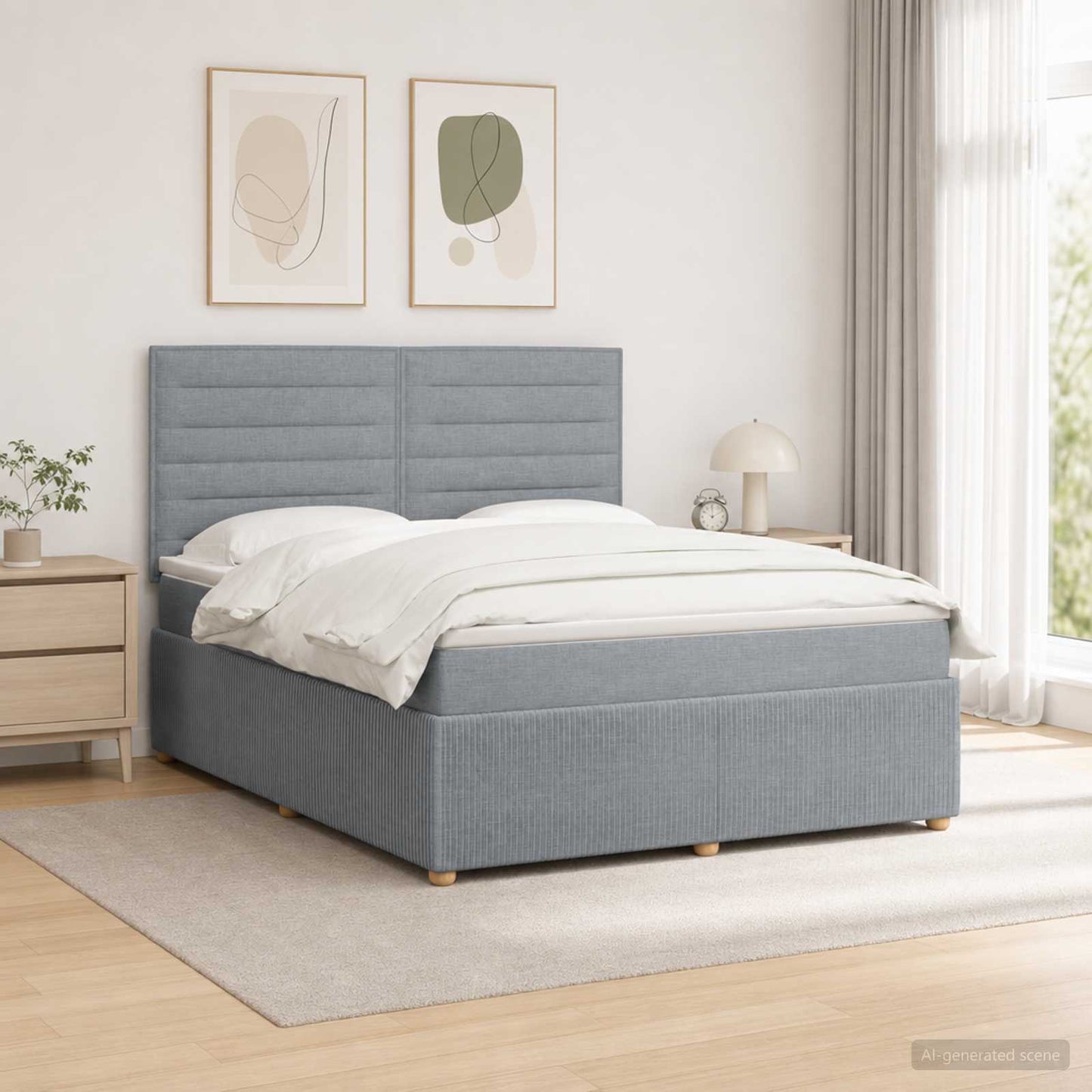 LED Boxspring Ágy Mattal Világosszürke 140 x 200 cm Szövet