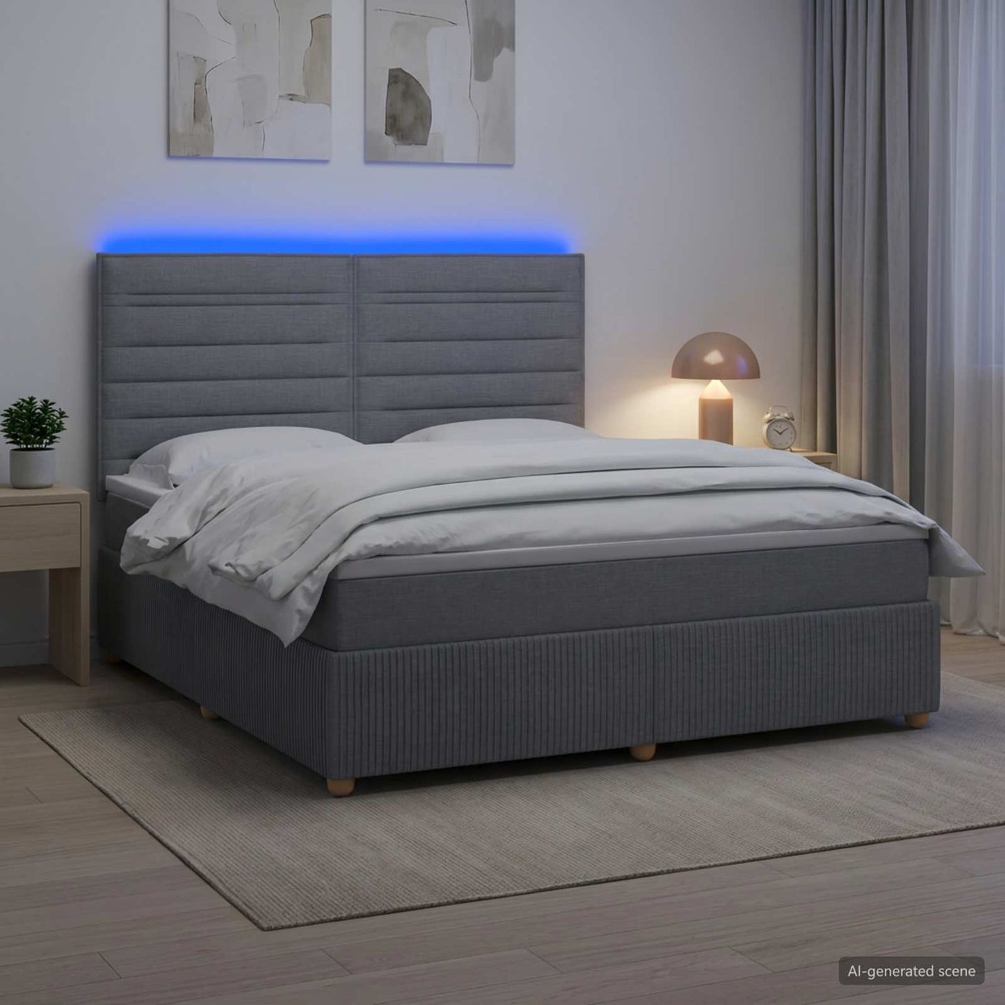 LED Boxspring Ágy Mattal Világosszürke 140 x 200 cm Szövet