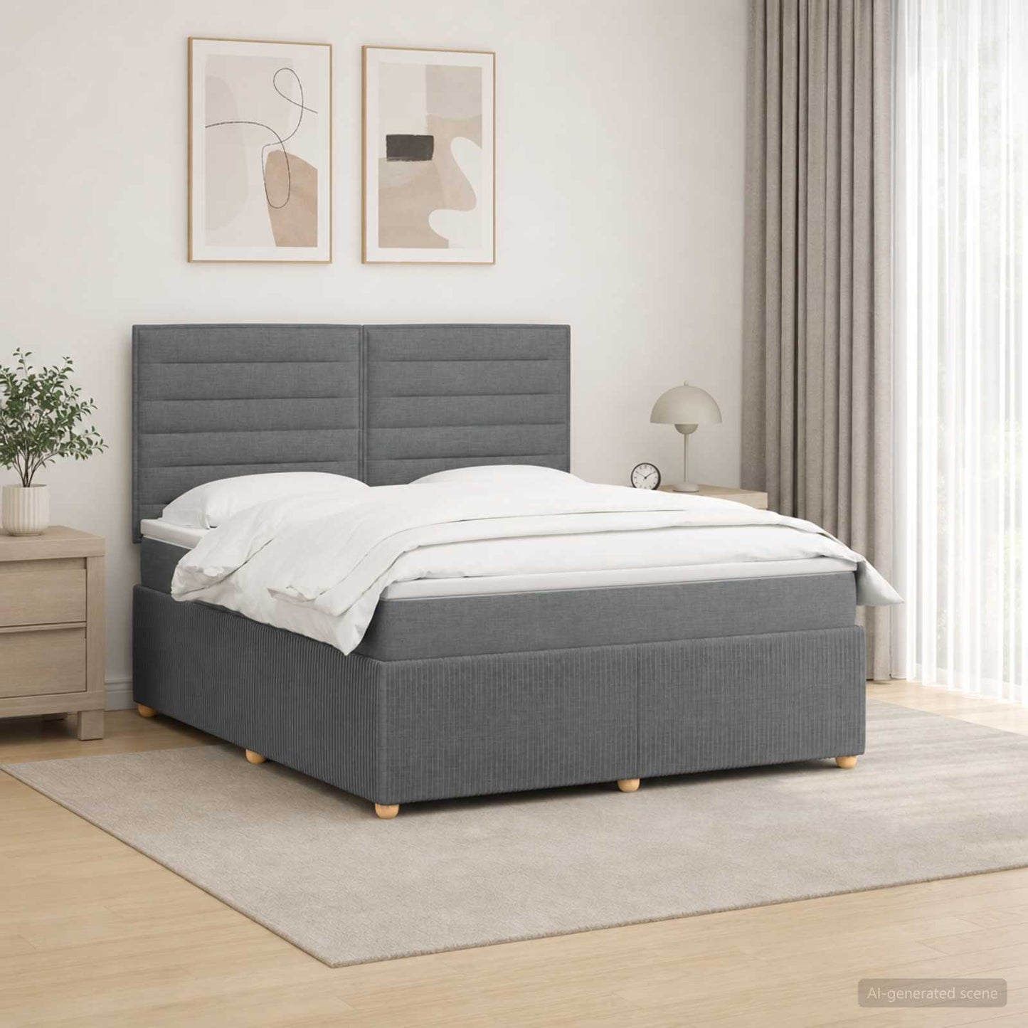 LED Boxspring Ágy Mattal Sötétszürke 140 x 190 cm Szövet