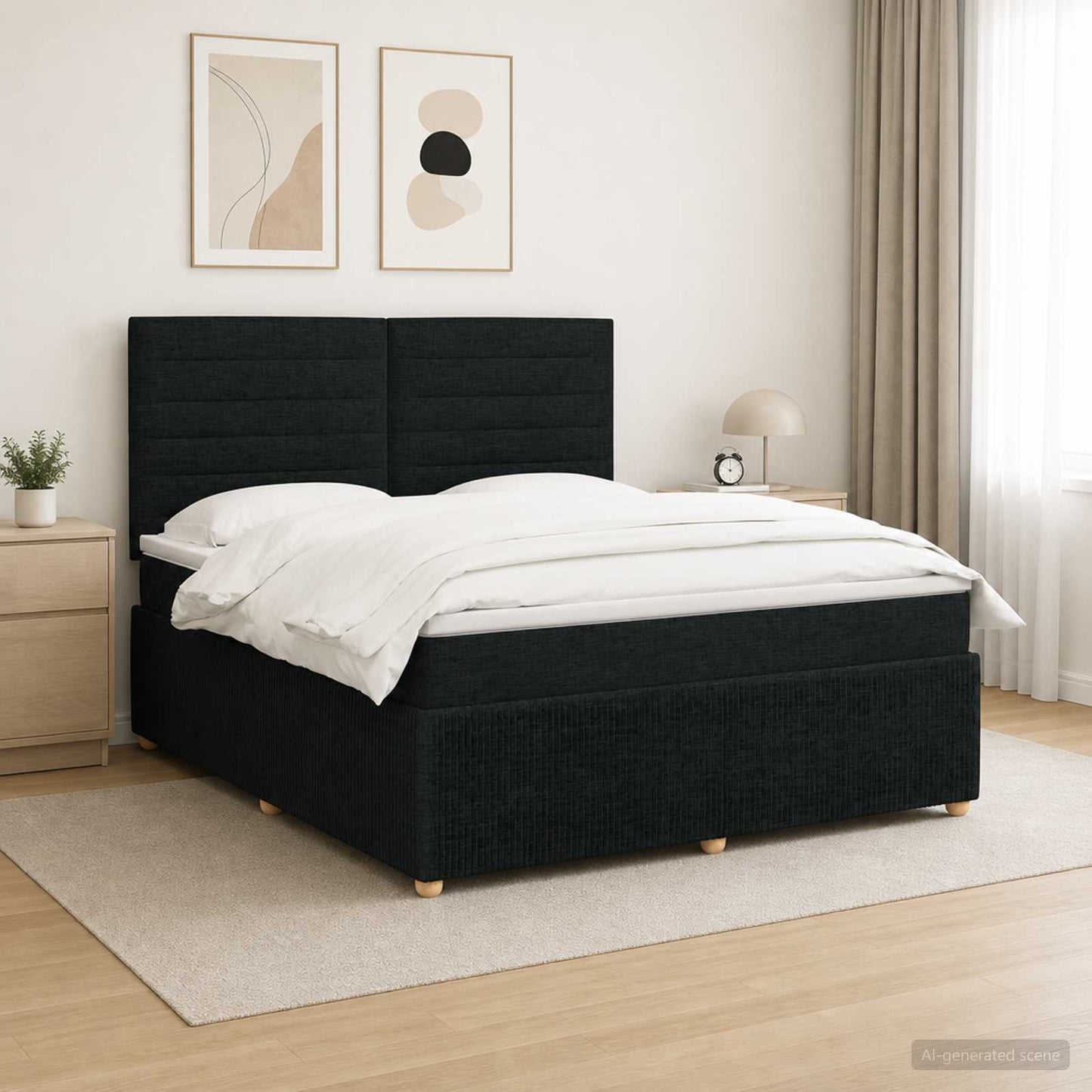 LED Boxspring Ágy Mattal fejtámlával Fekete 180 x 200 cm Szövet
