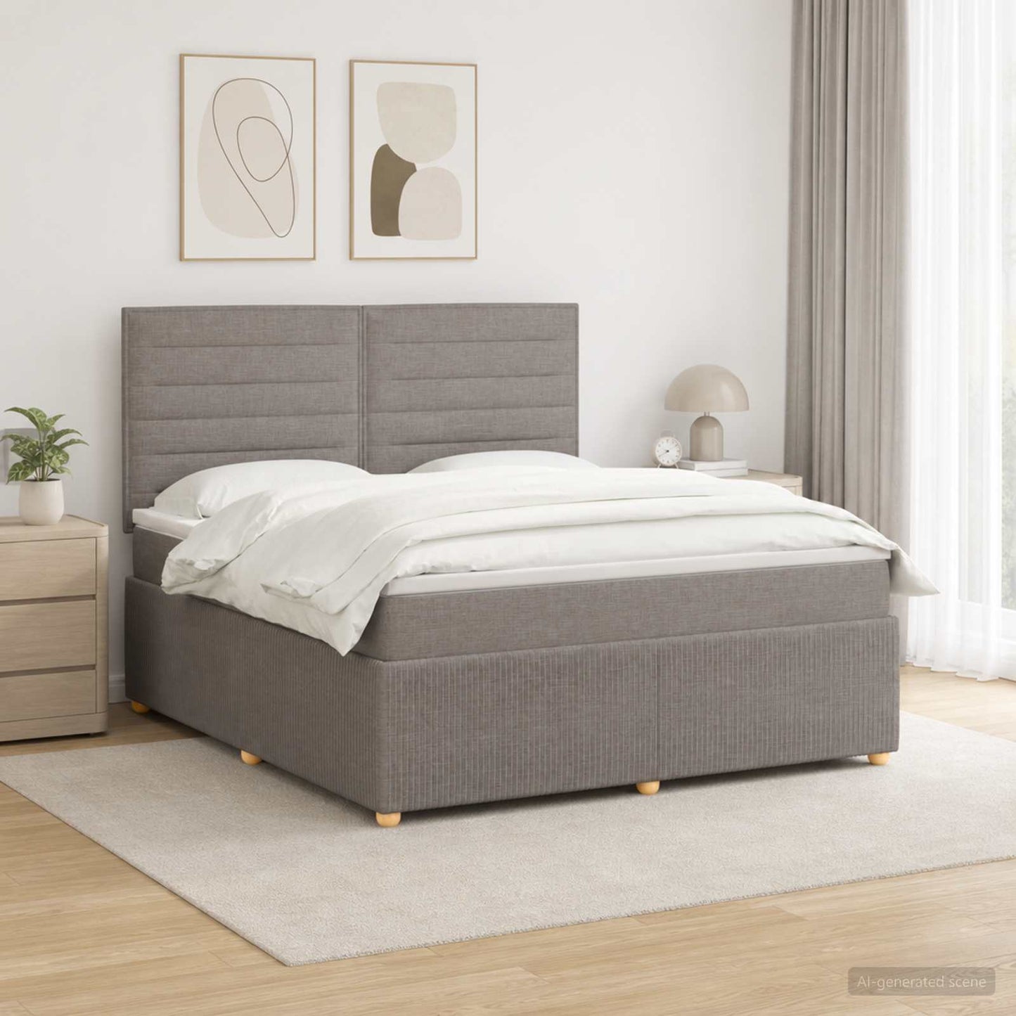 LED Boxspring Ágy Mattal Tópszínű 140 x 190 cm Szövet