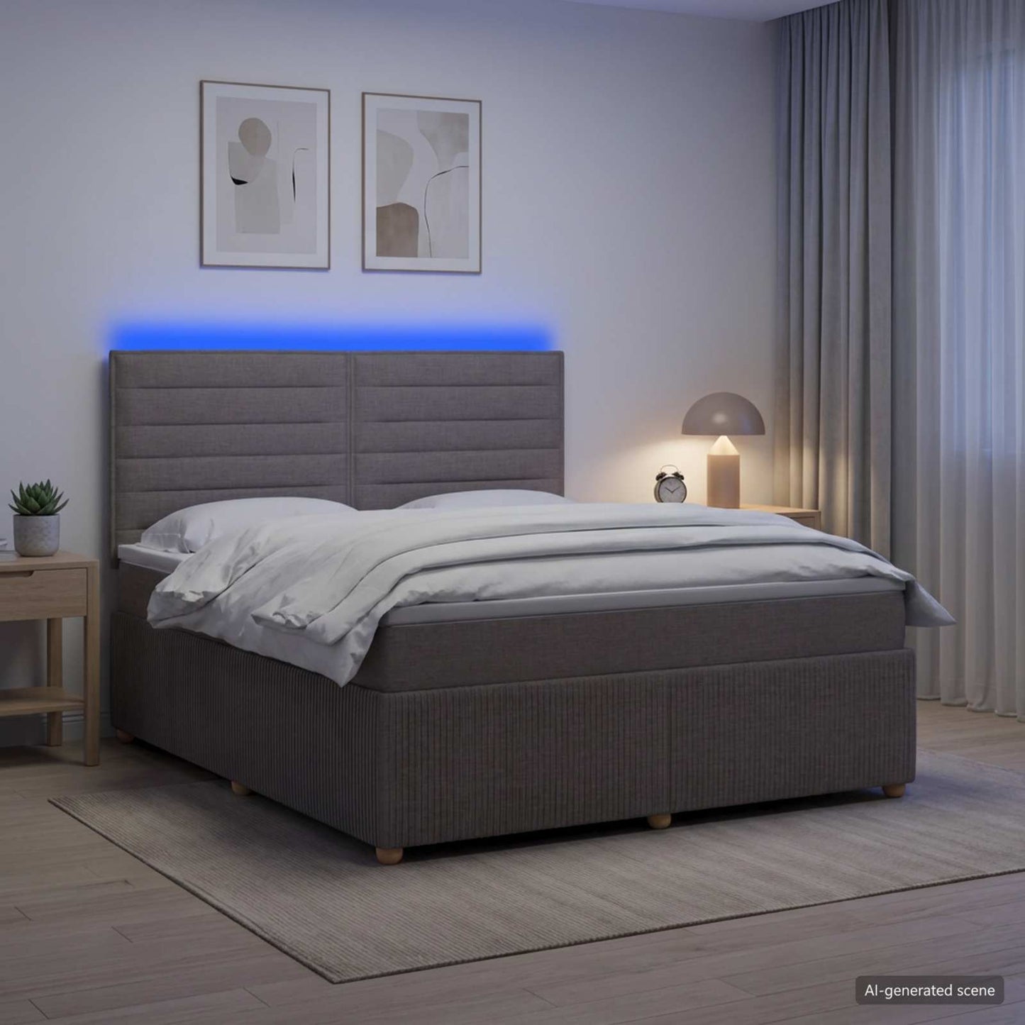 LED Boxspring Ágy Mattal Tópszínű 140 x 200 cm Szövet
