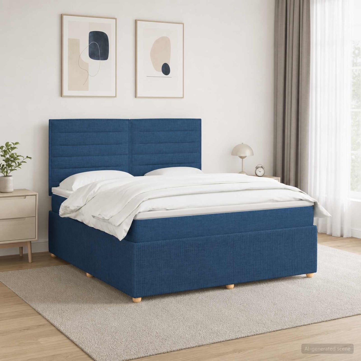 LED Boxspring Ágy Mattal fejtámlával Kék 180 x 200 cm Szövet