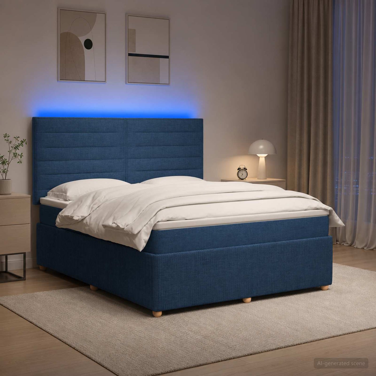 LED Boxspring Ágy Mattal fejtámlával Kék 180 x 200 cm Szövet