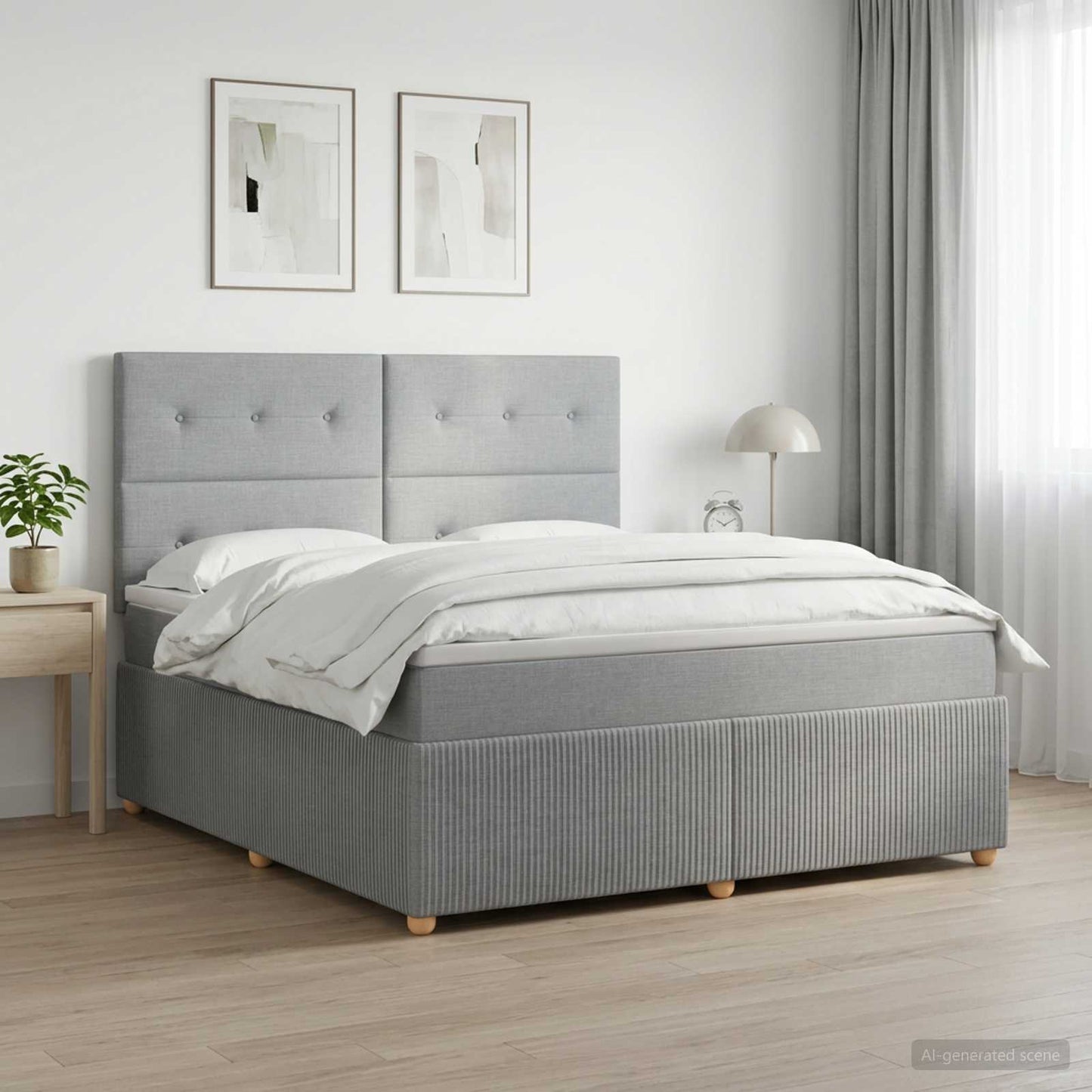 LED Boxspring Ágy Mattal Világosszürke 180 x 200 cm Szövet
