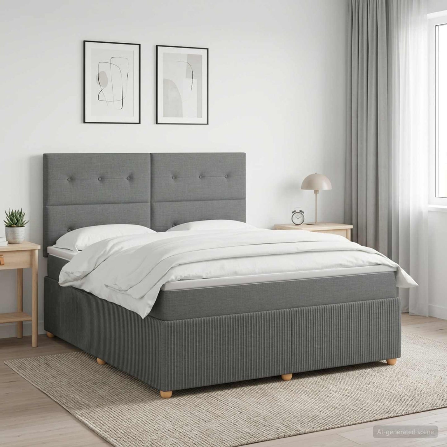 LED Boxspring Ágy Mattal Sötétszürke 140 x 190 cm Szövet