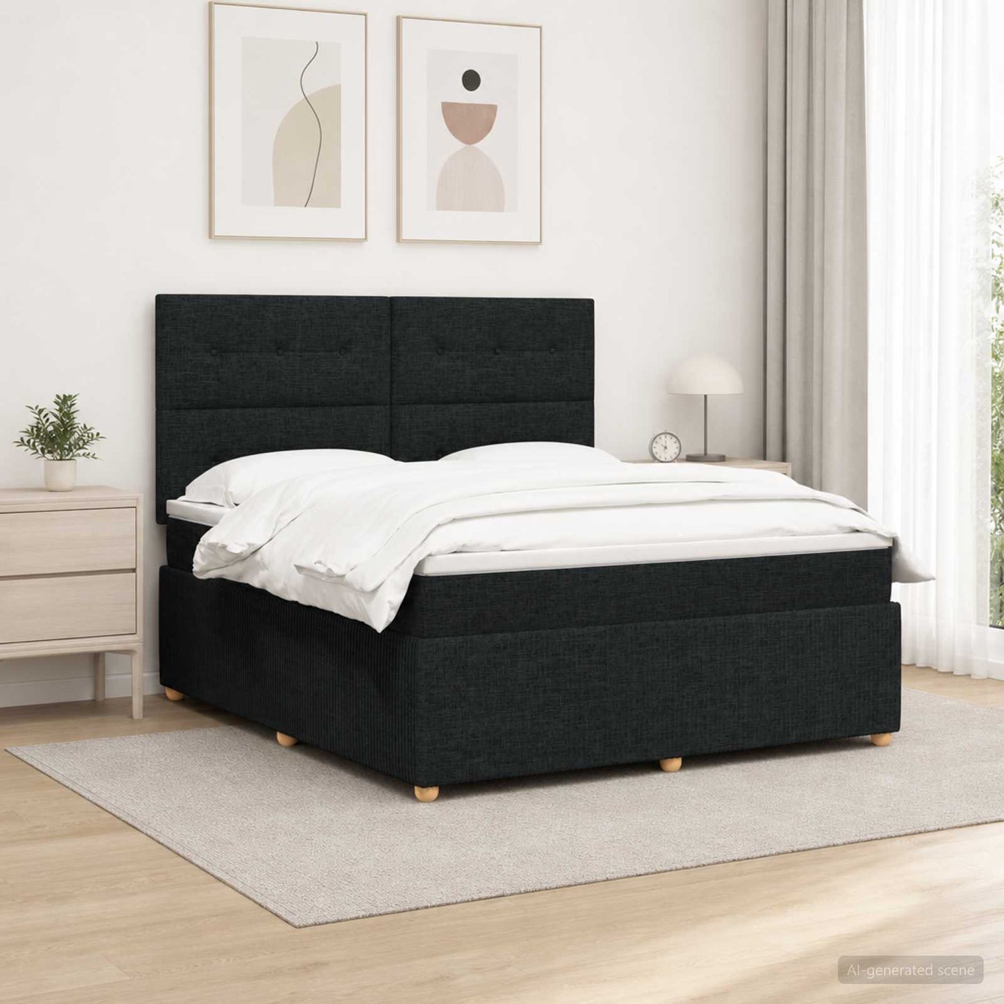 LED Boxspring Ágy Mattal fejtámlával Fekete 140 x 190 cm Szövet