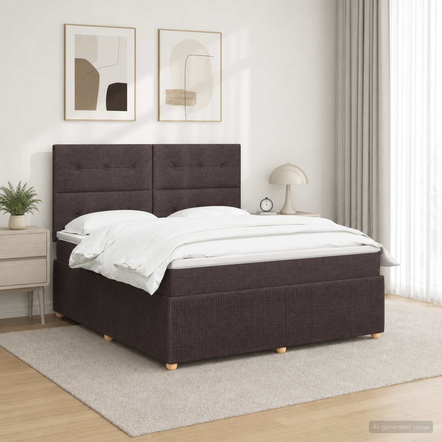 LED Boxspring Ágy Mattal Sötét Barna 140 x 190 cm Szövet