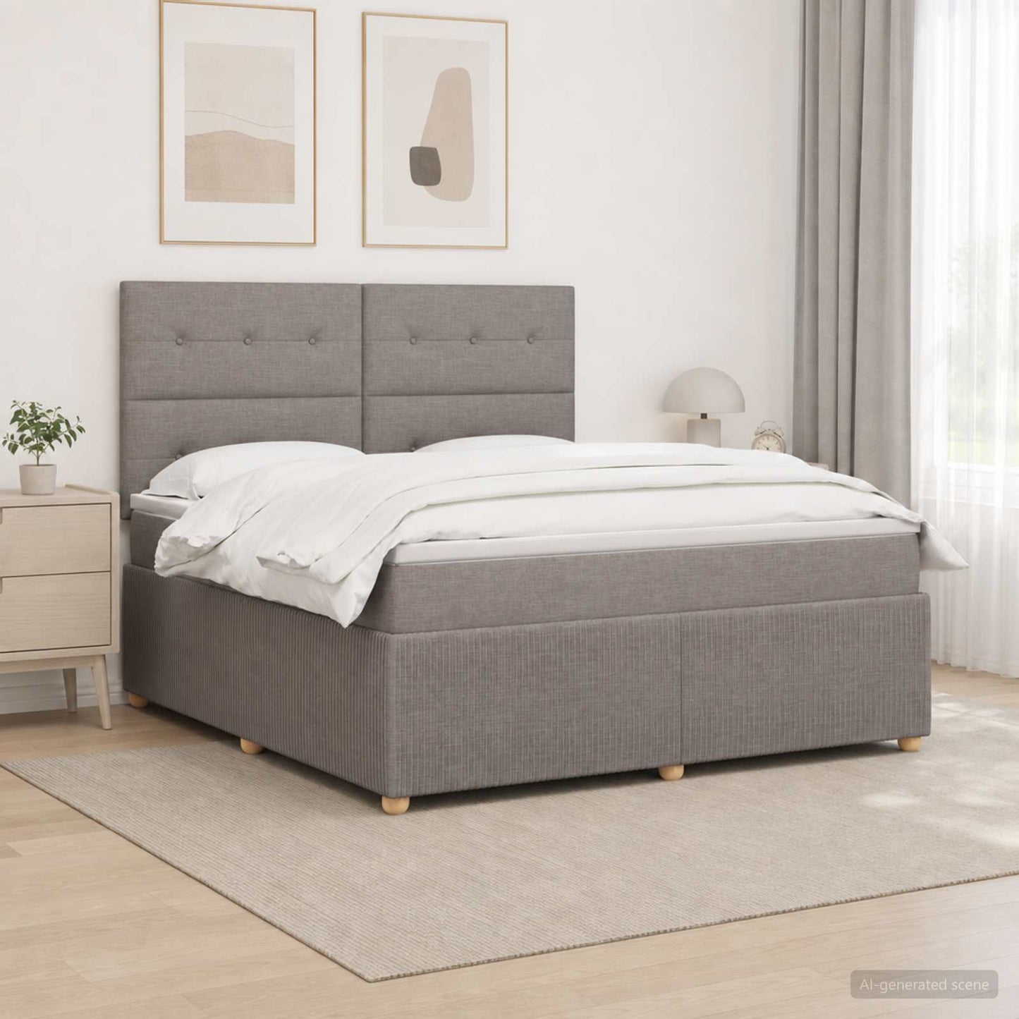 LED Boxspring Ágy Mattal Tópszínű 180 x 200 cm Szövet