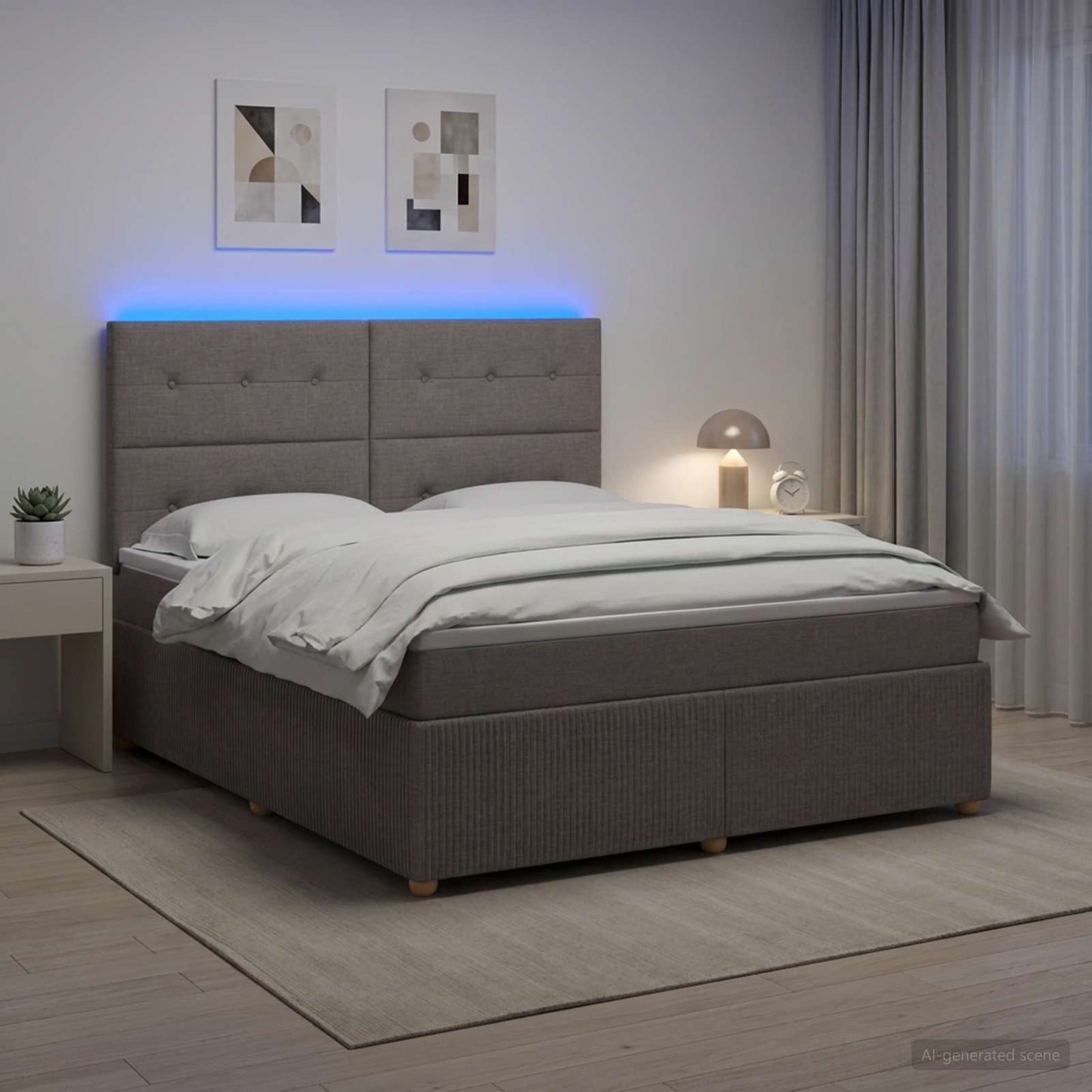 LED Boxspring Ágy Mattal Tópszínű 180 x 200 cm Szövet