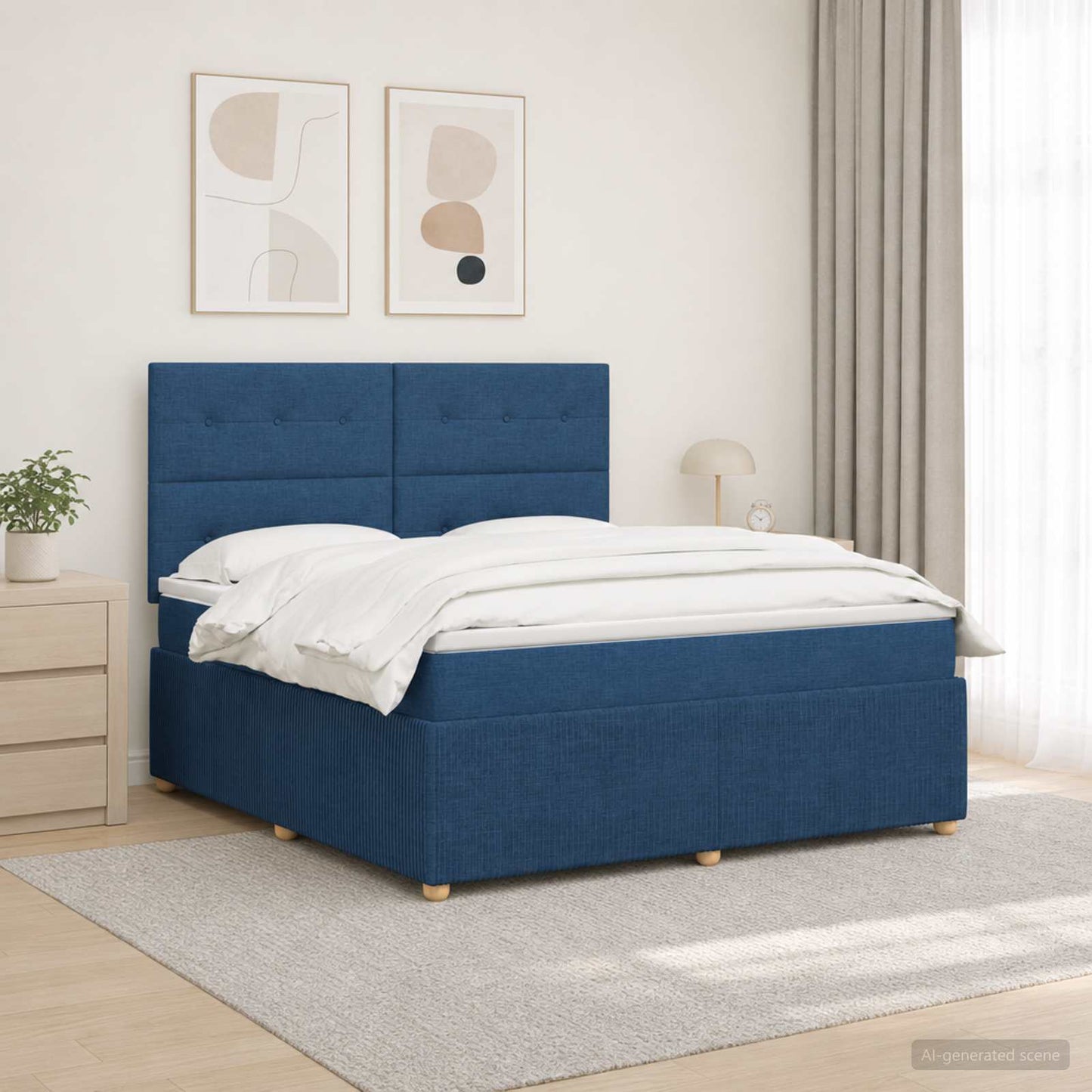 LED Boxspring Ágy Mattal fejtámlával Kék 140 x 200 cm Szövet