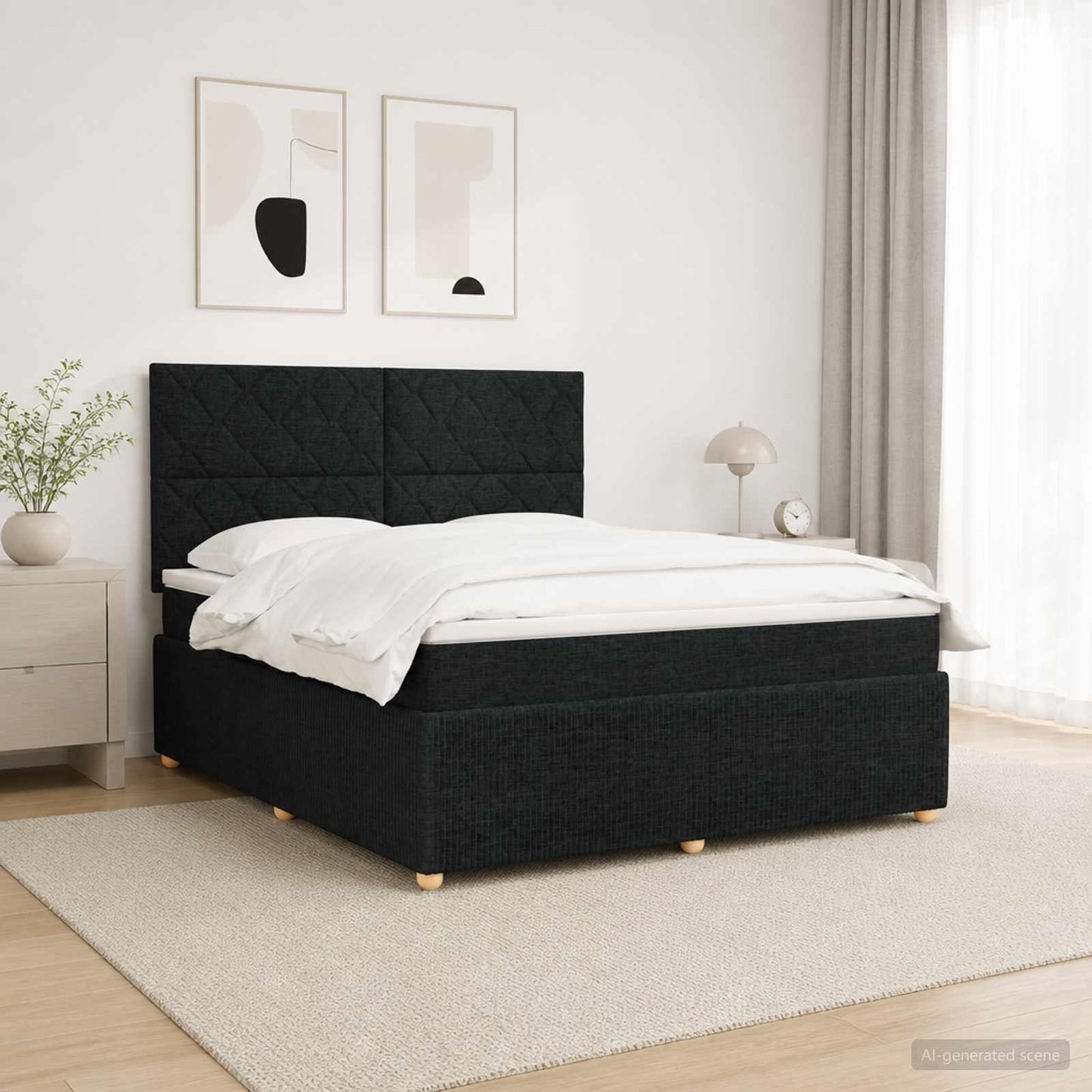LED Boxspring Ágy Mattal fejtámlával Fekete 180 x 200 cm Szövet