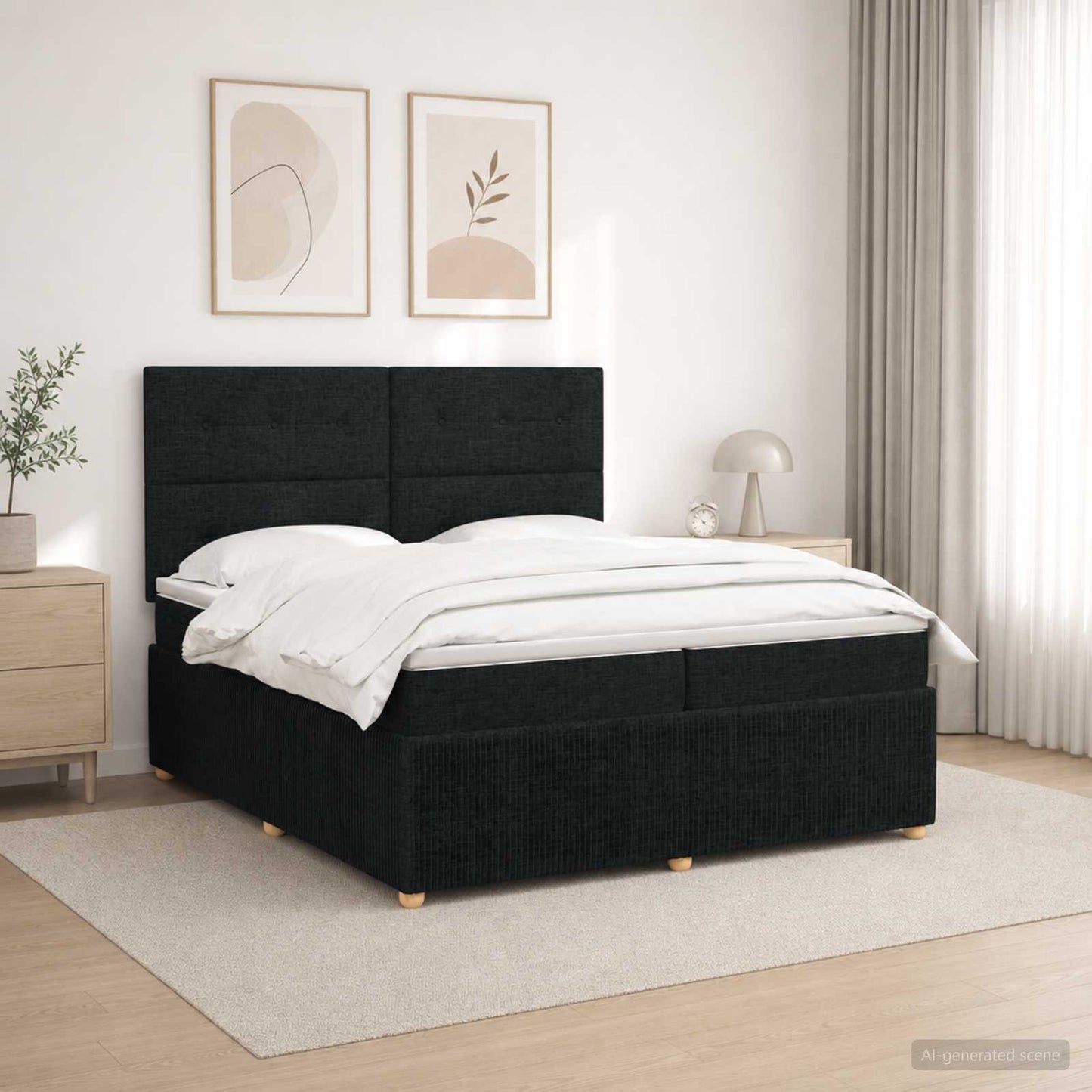LED Boxspring Ágy Mattal fejtámlával Fekete 200 x 200 cm Szövet