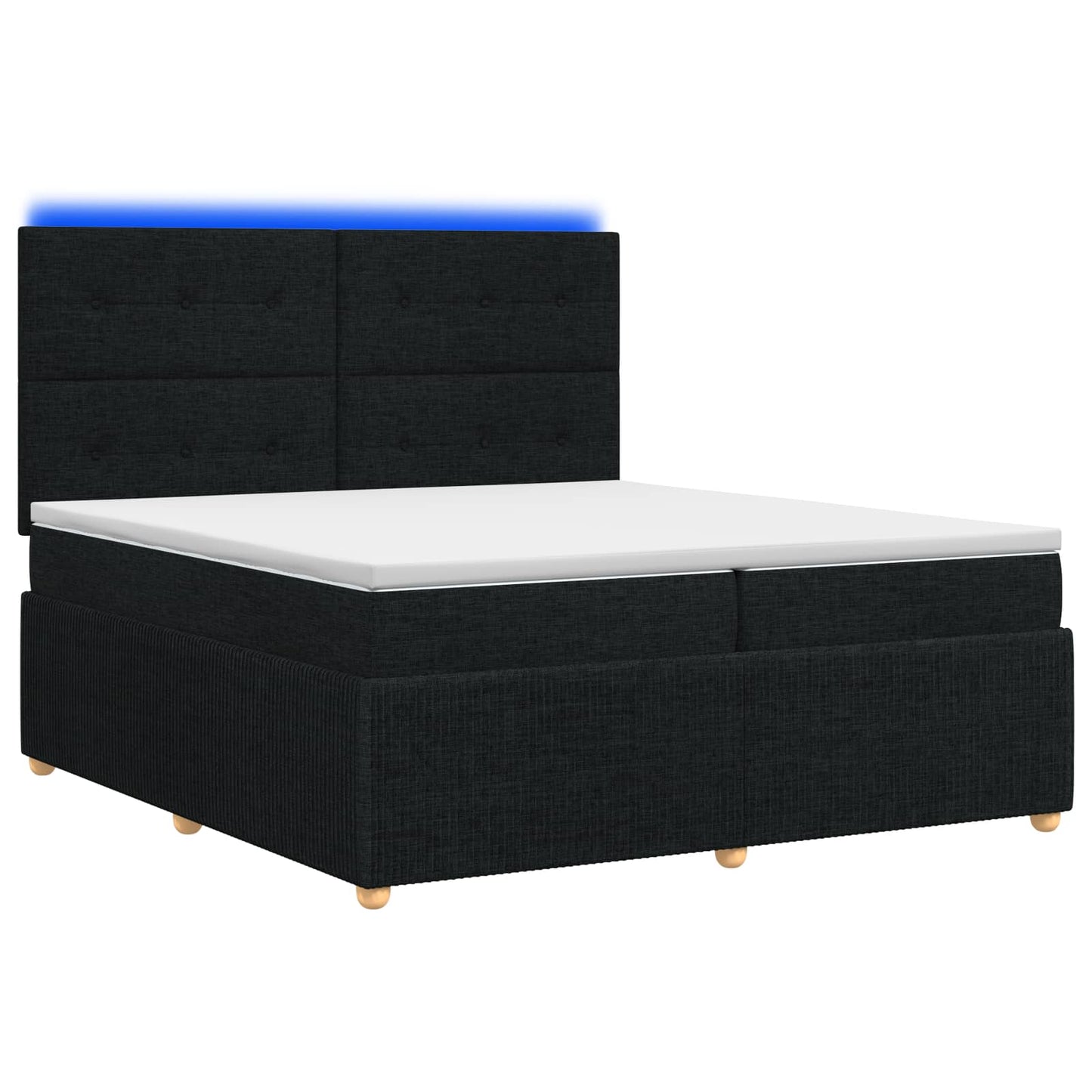 LED Boxspring Ágy Mattal fejtámlával Fekete 200 x 200 cm Szövet